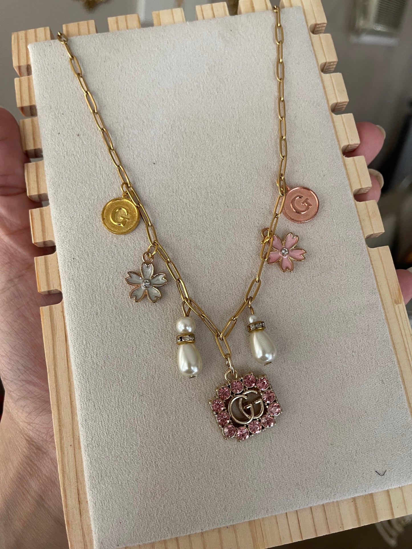 Upcycled Authentic Gucci charm necklace