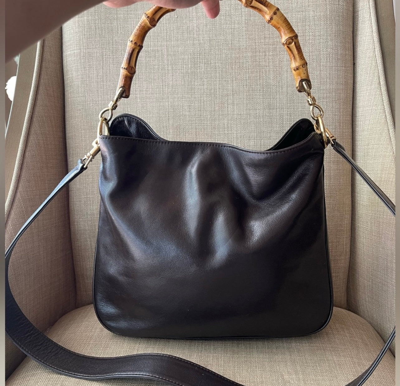 Authentic Gucci bamboo leather shoulder bag
