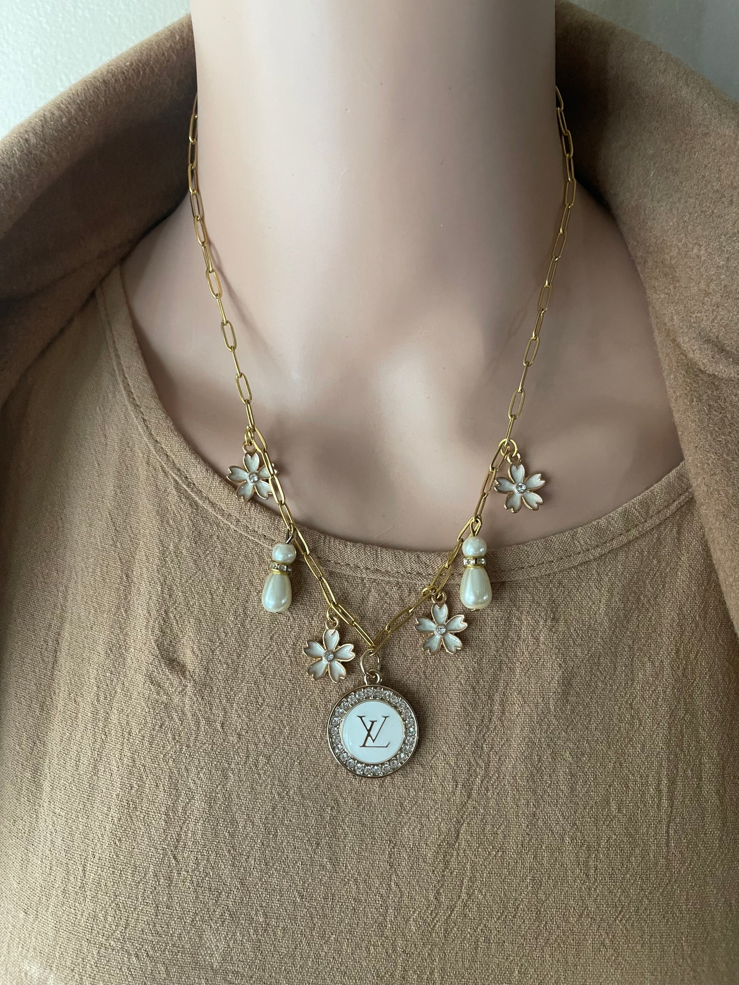 Upcycled LV charm necklace