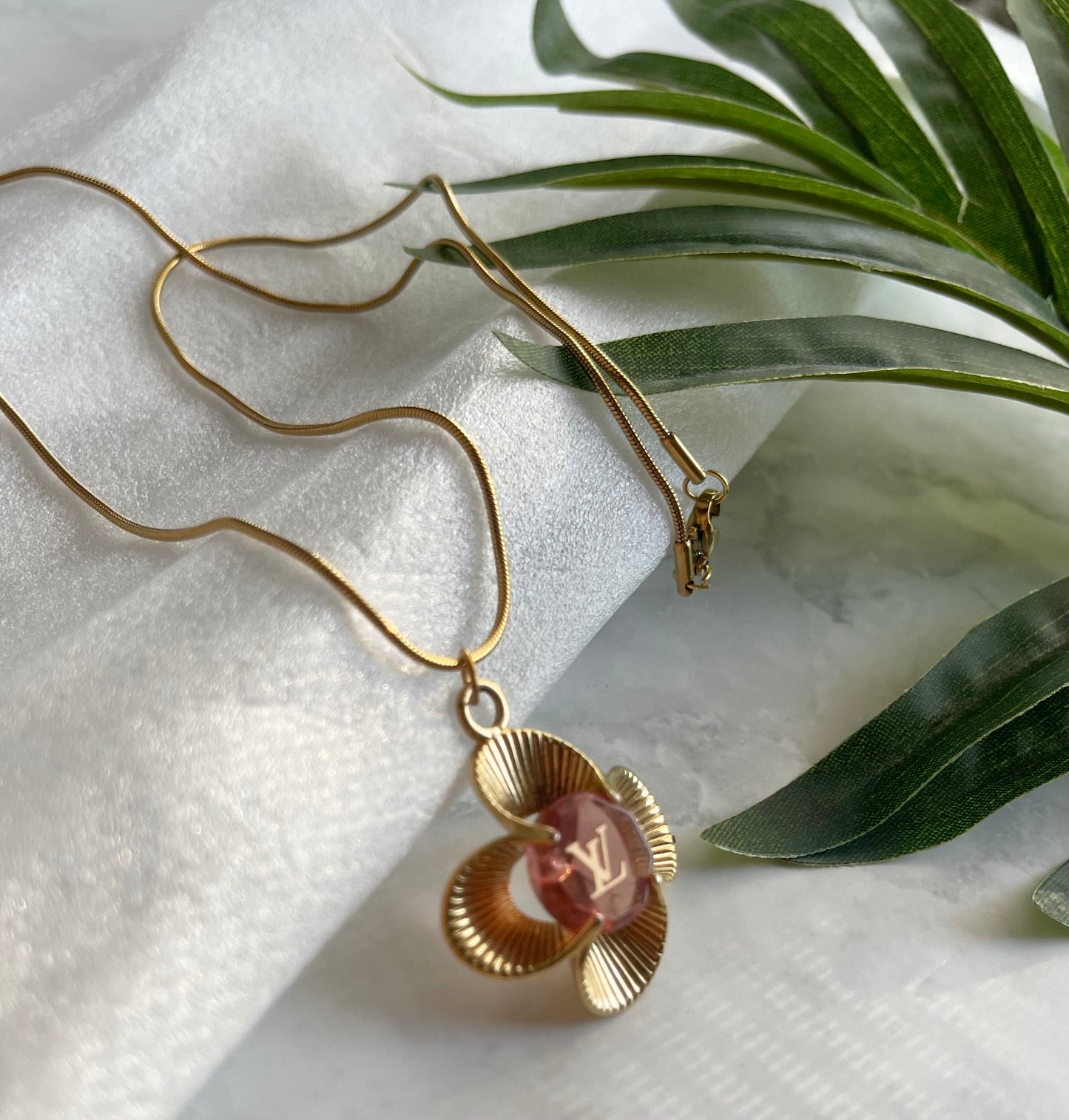 Upcycled LV flower cha necklace
