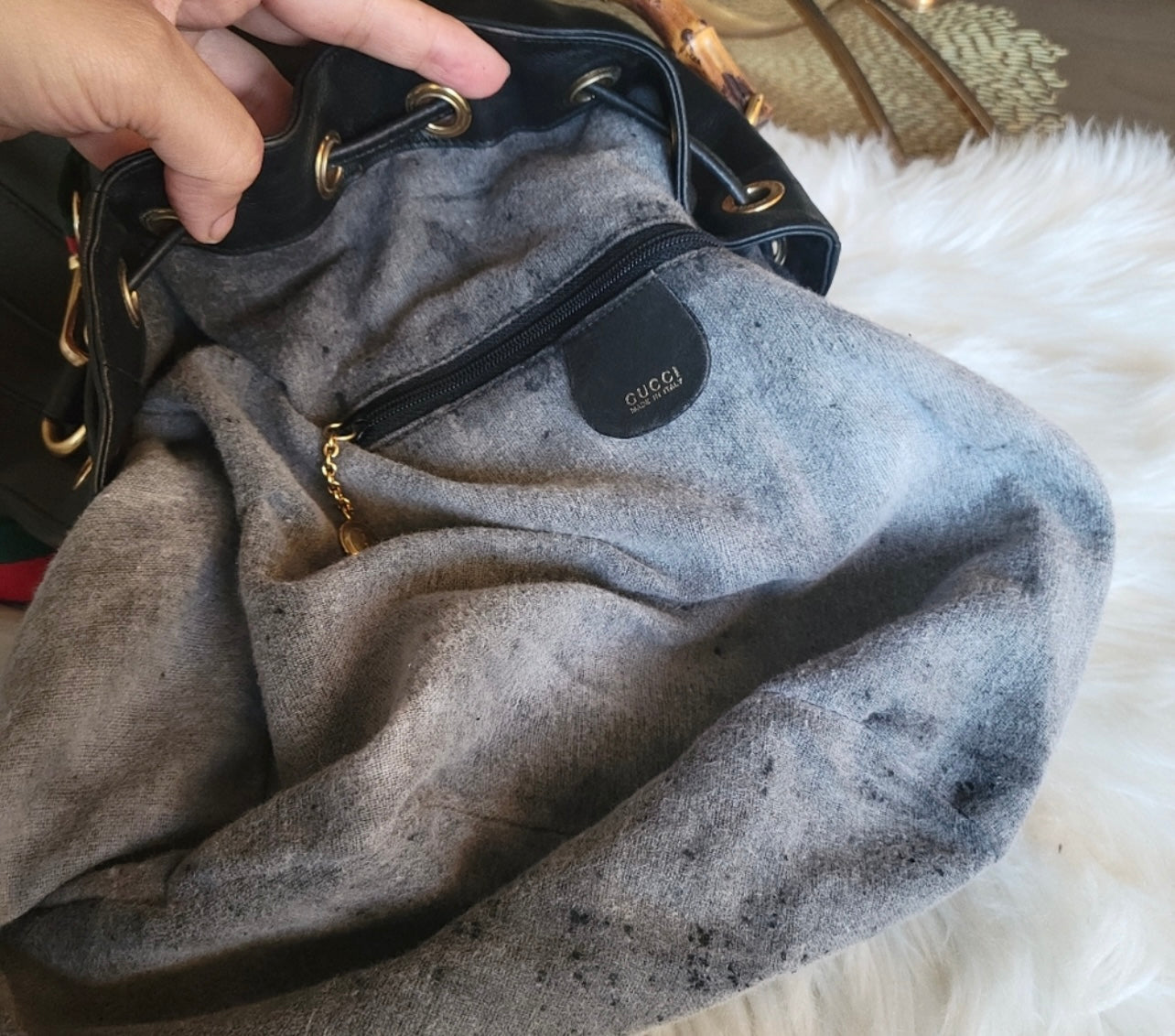 Auth Gucci bamboo vintage shoulder bag