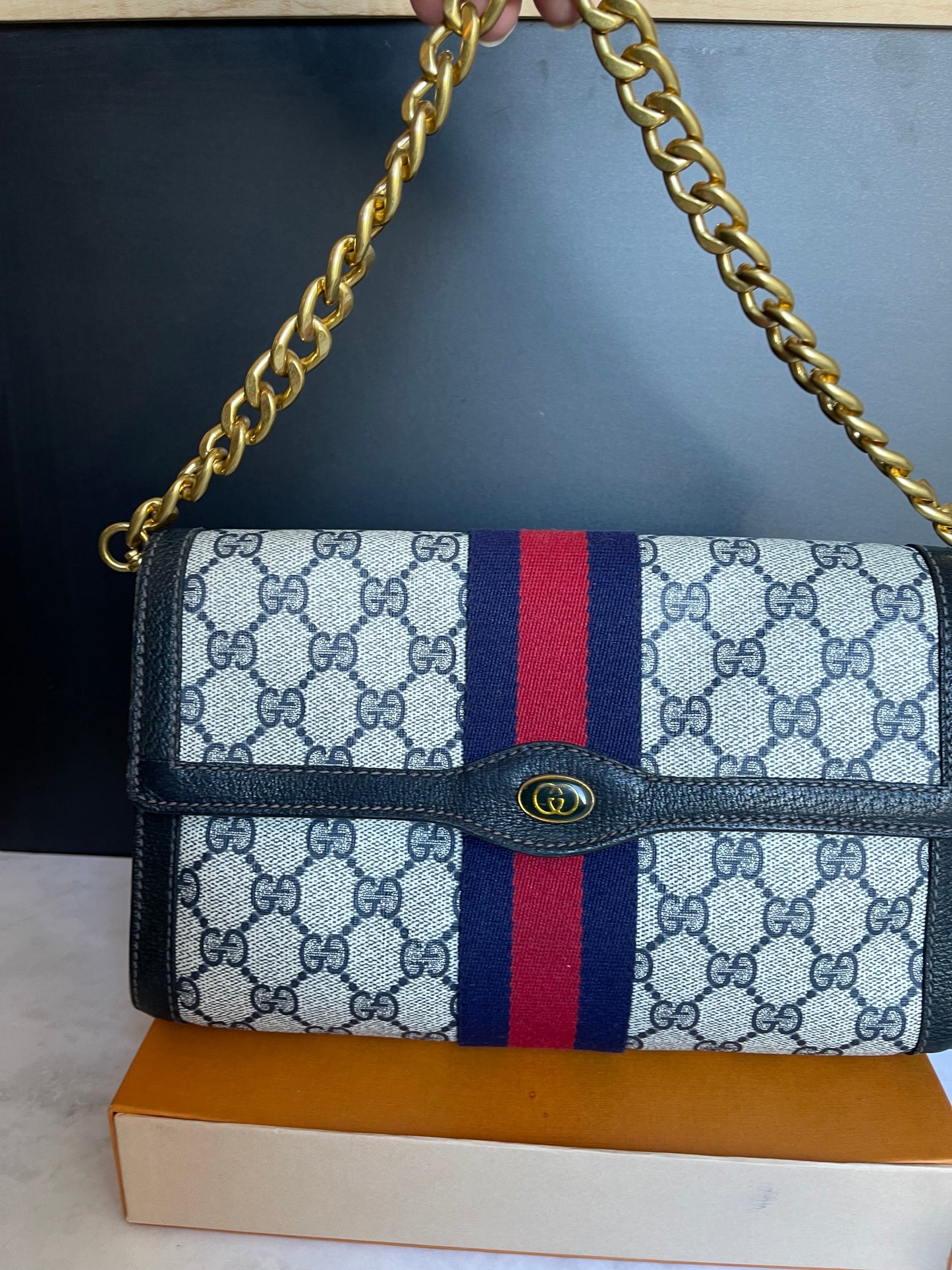 Authentic Gucci vintage web sherry line crossbody bag