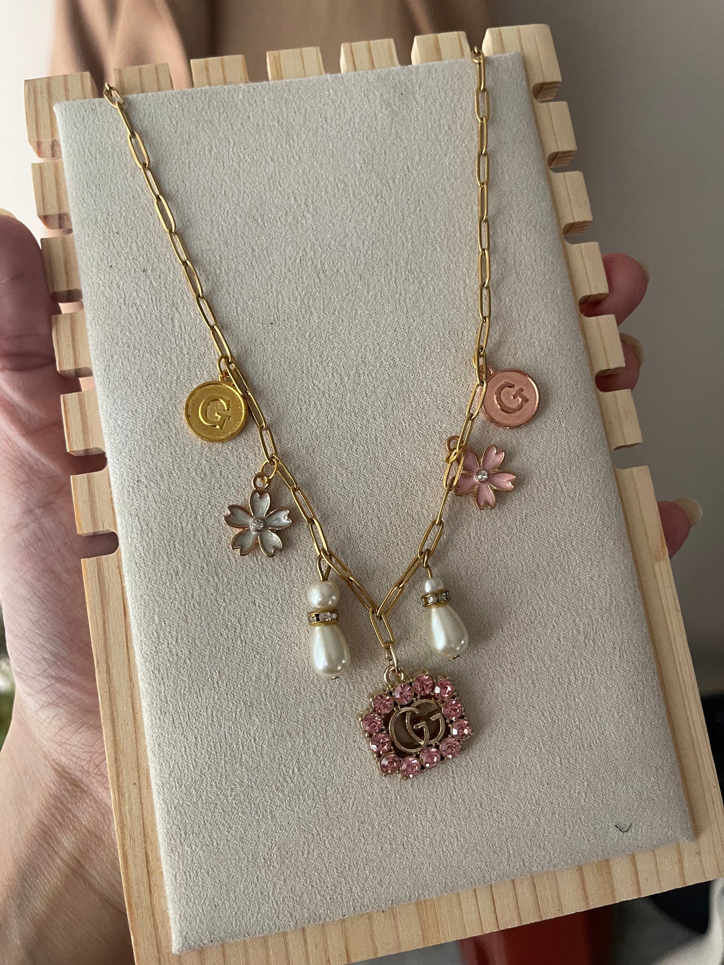 Upcycled Authentic Gucci charm necklace