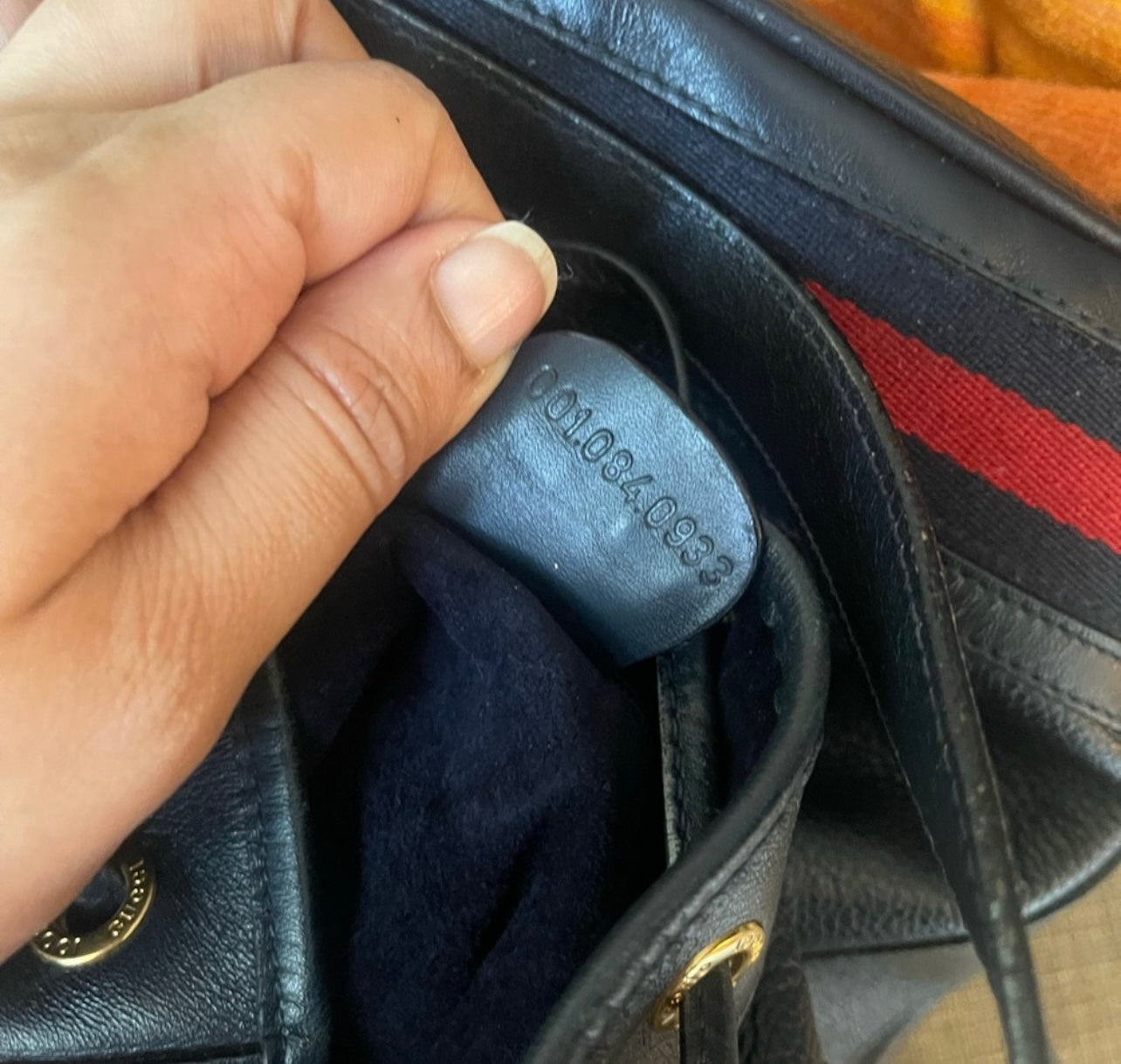 Authentic Gucci drawstring blue leather bag