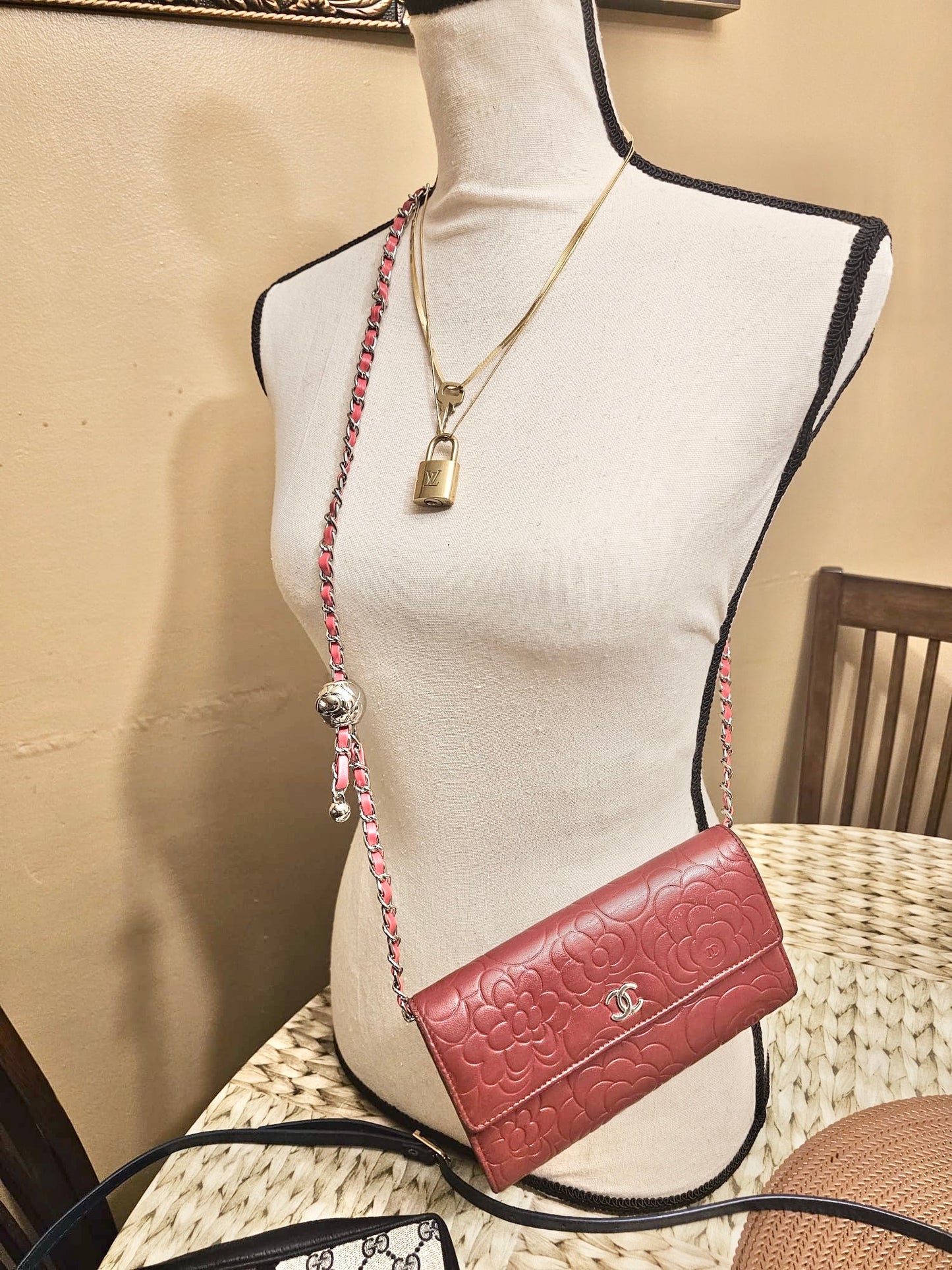 Authentic vintage Chanel bifold wallet on chain