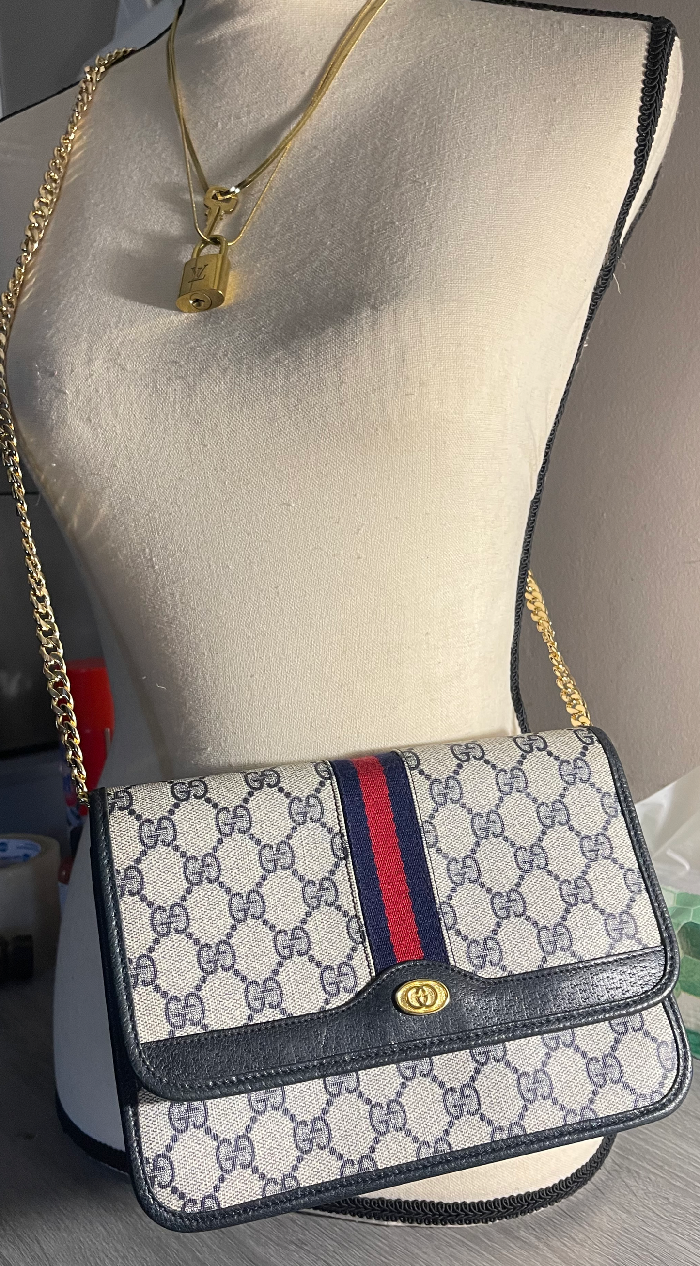 Authentic vintage Gucci web sherry line clutch crossbody bag