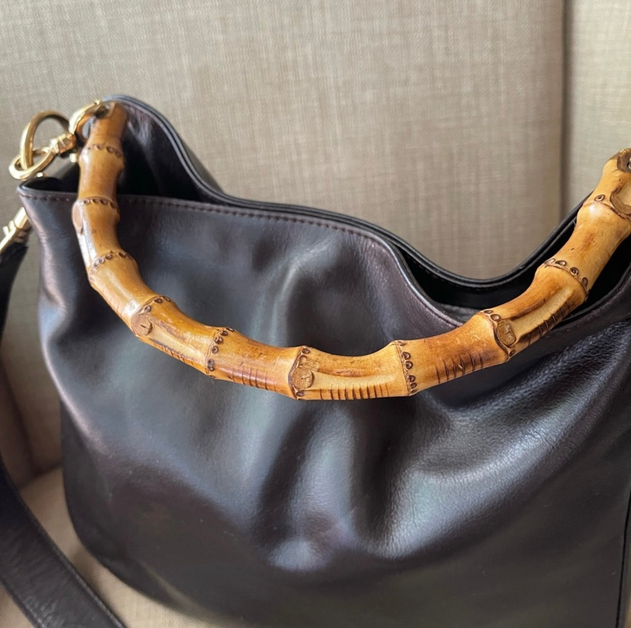 Authentic Gucci bamboo leather shoulder bag