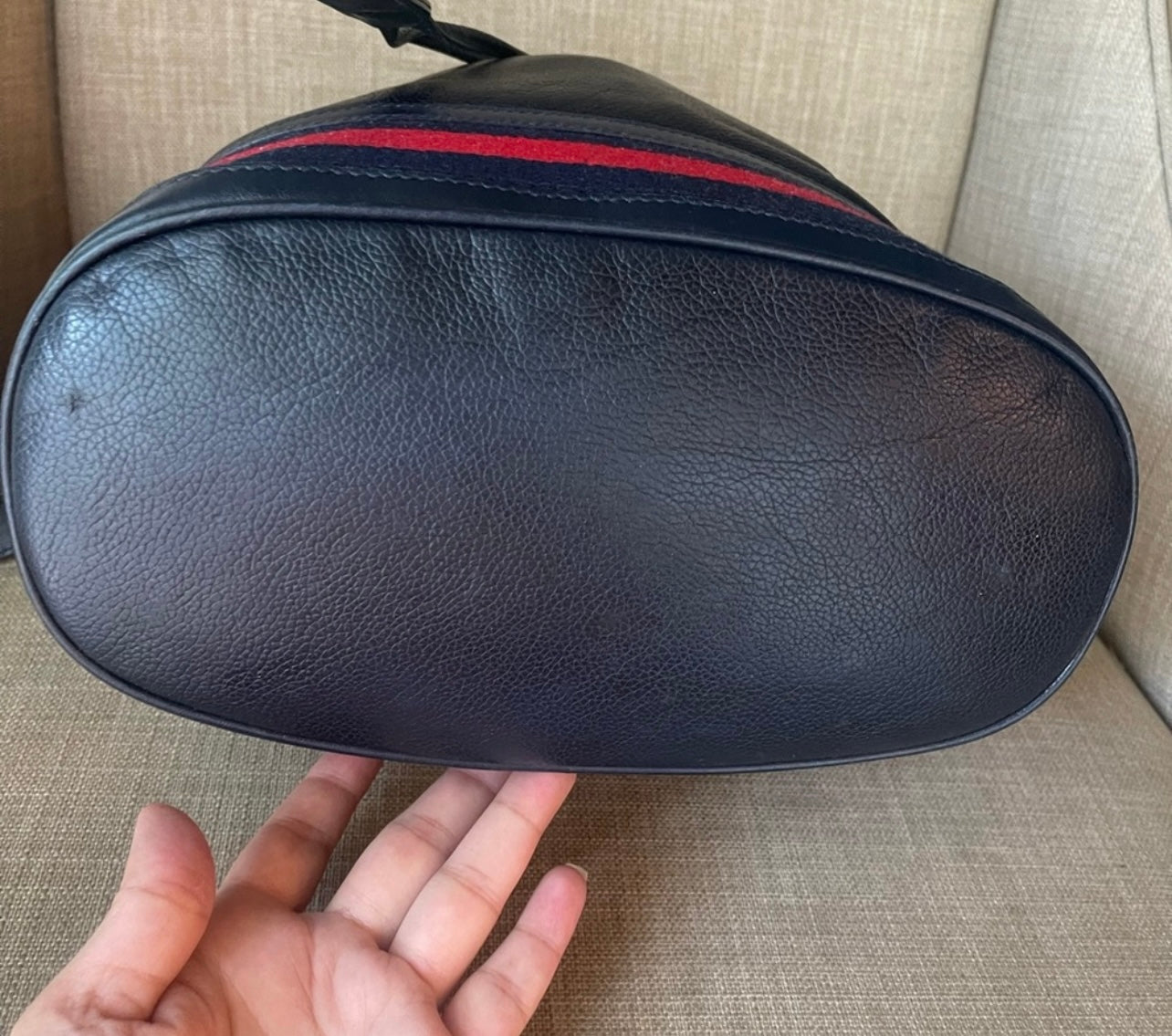 Authentic Gucci drawstring blue leather bag