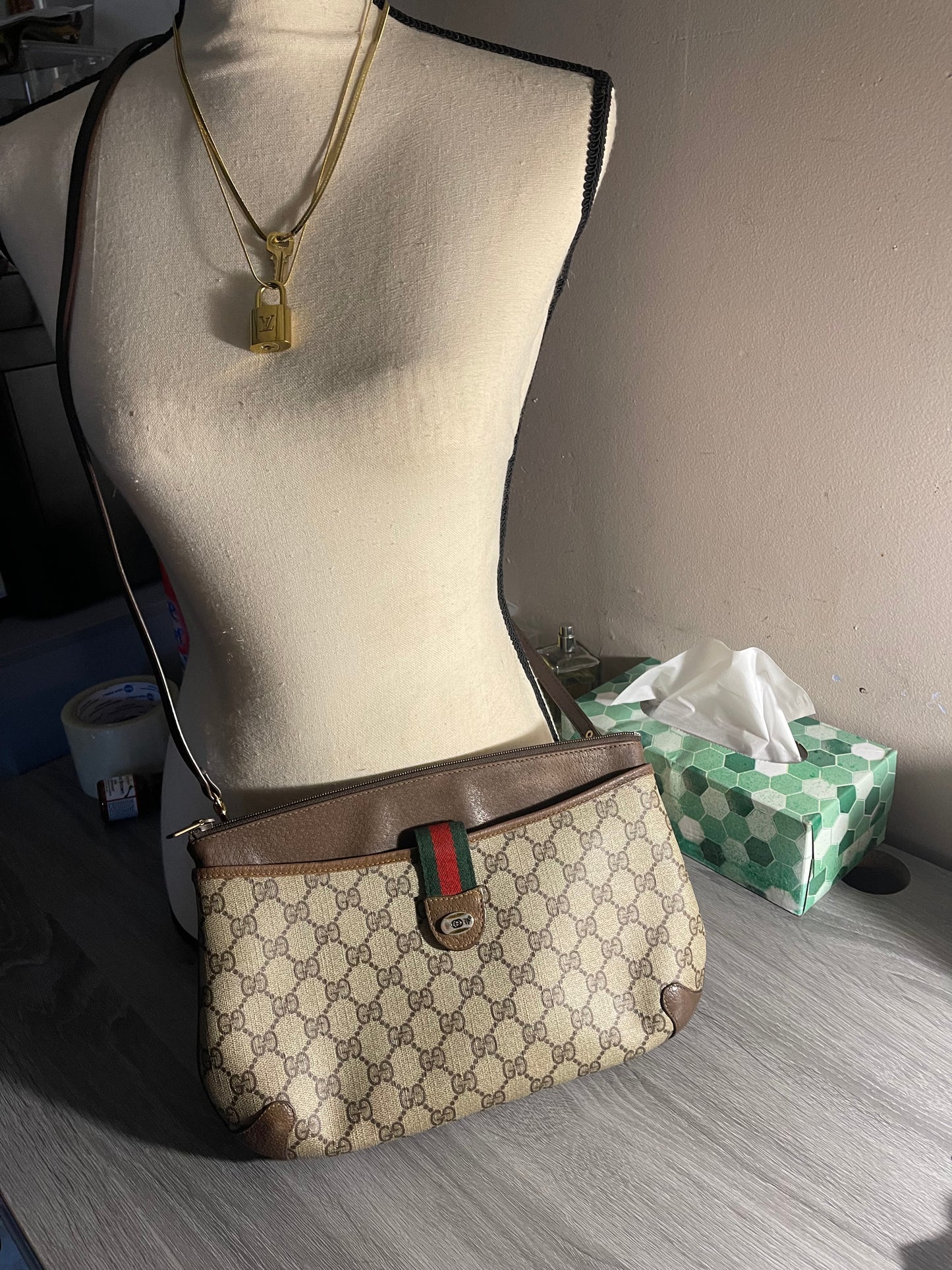 Authentic Gucci vintage web sherry line clutch crossbody bag