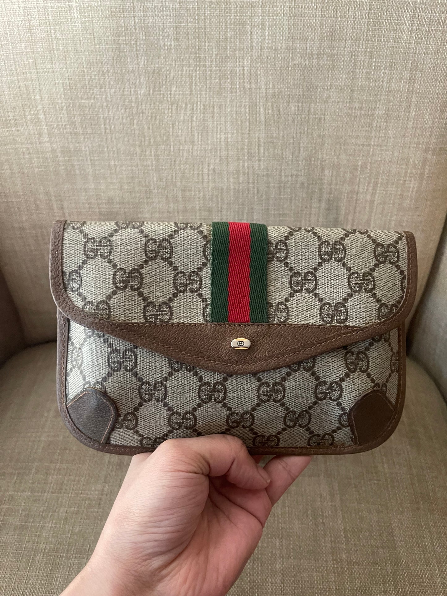 Authentic Gucci vintage web sherry line clutch crossbody bag