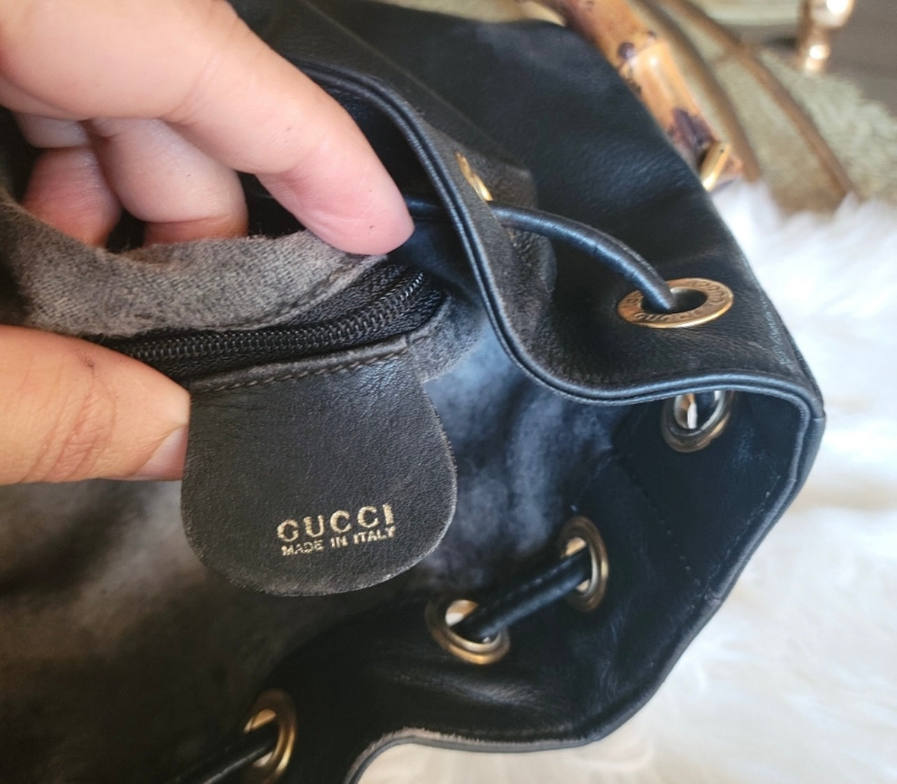 Auth Gucci bamboo vintage shoulder bag