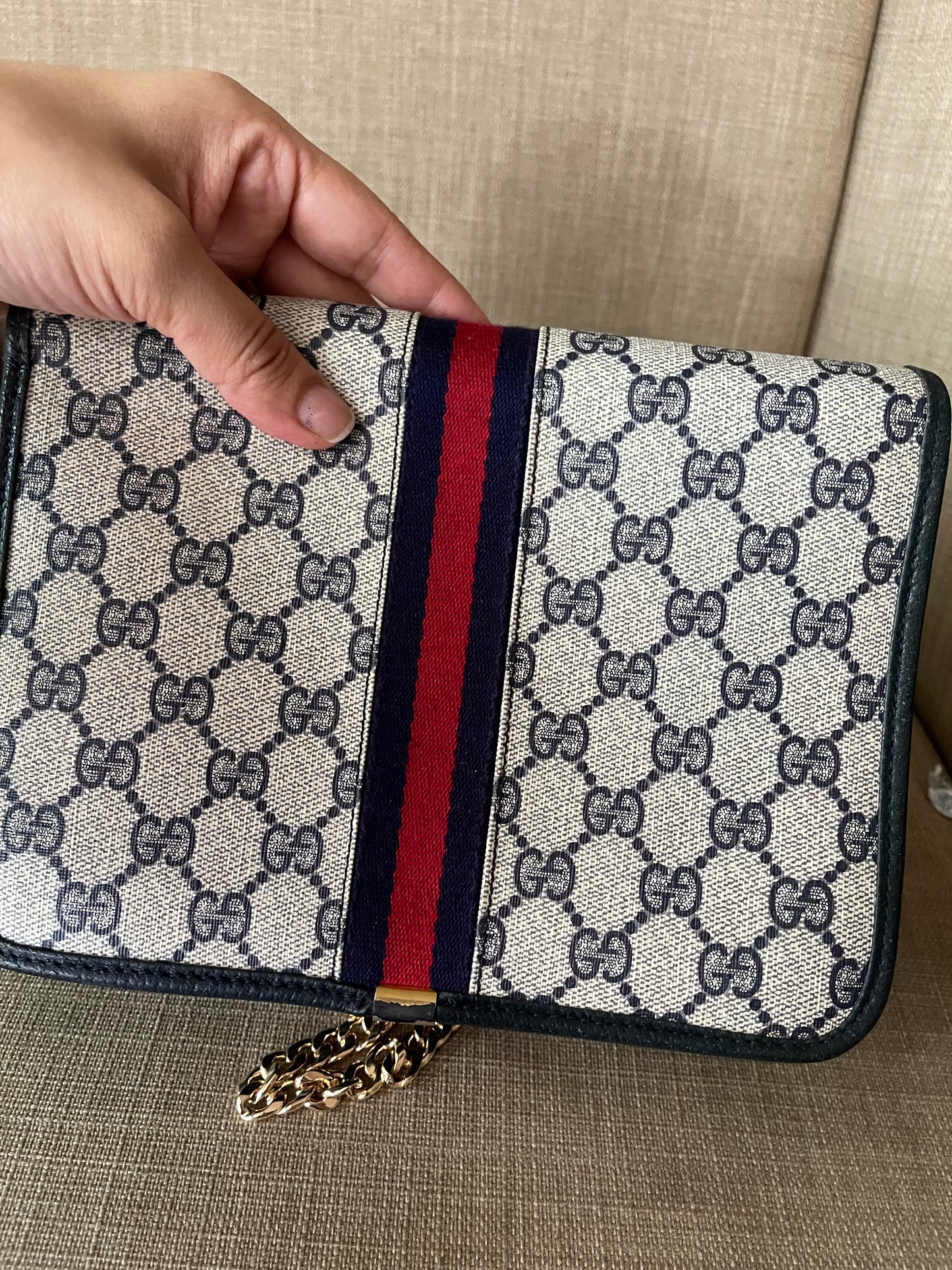 Authentic vintage Gucci web sherry line clutch crossbody bag