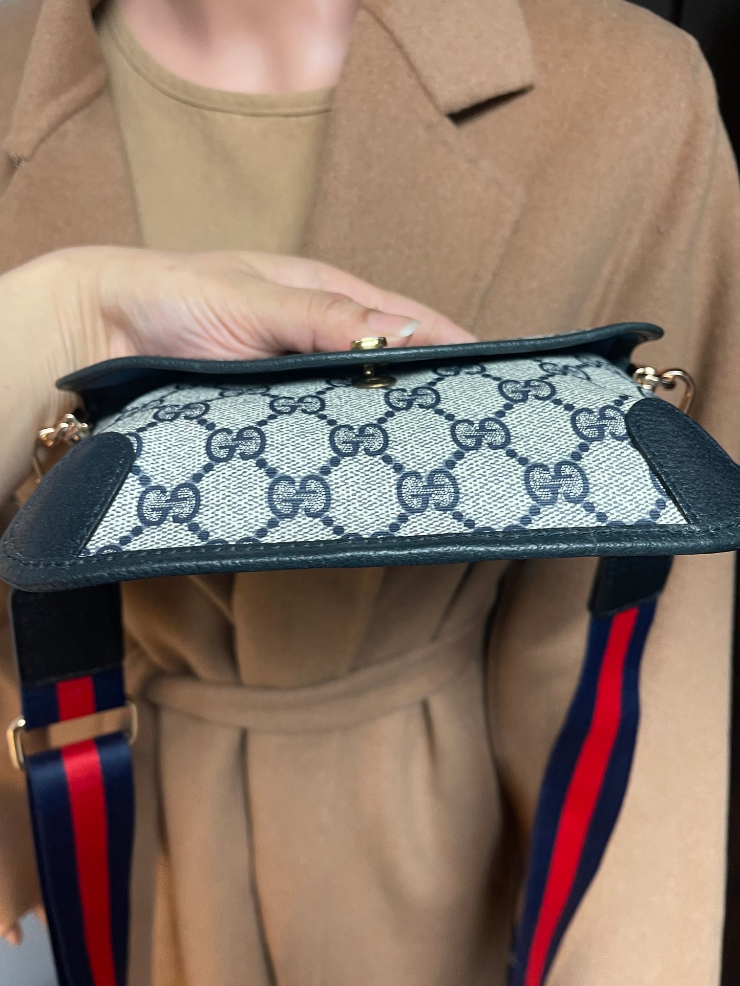 Authentic Gucci vintage web sherry line clutch bag