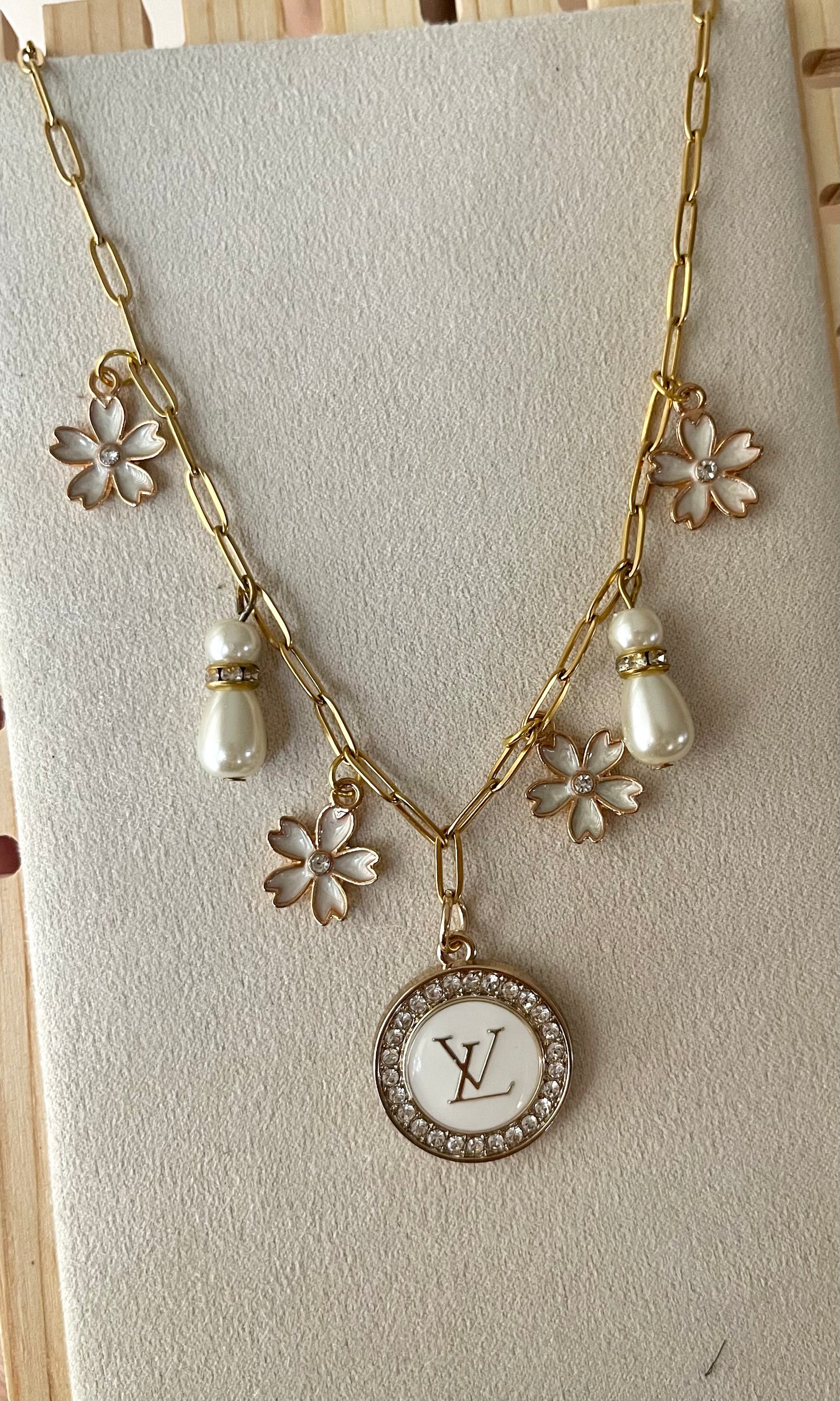 Upcycled LV charm necklace