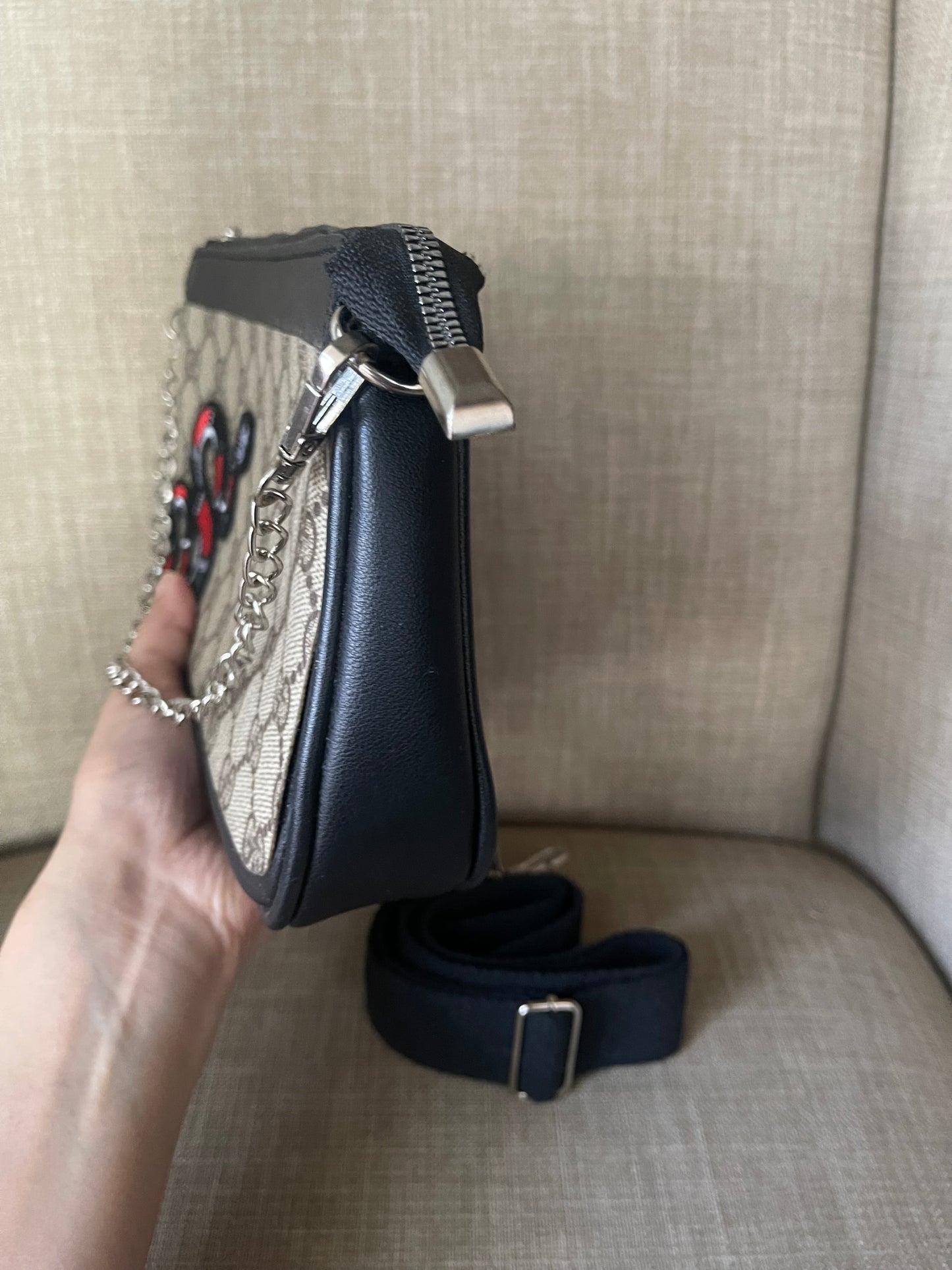 Upcycled black shoulder bag