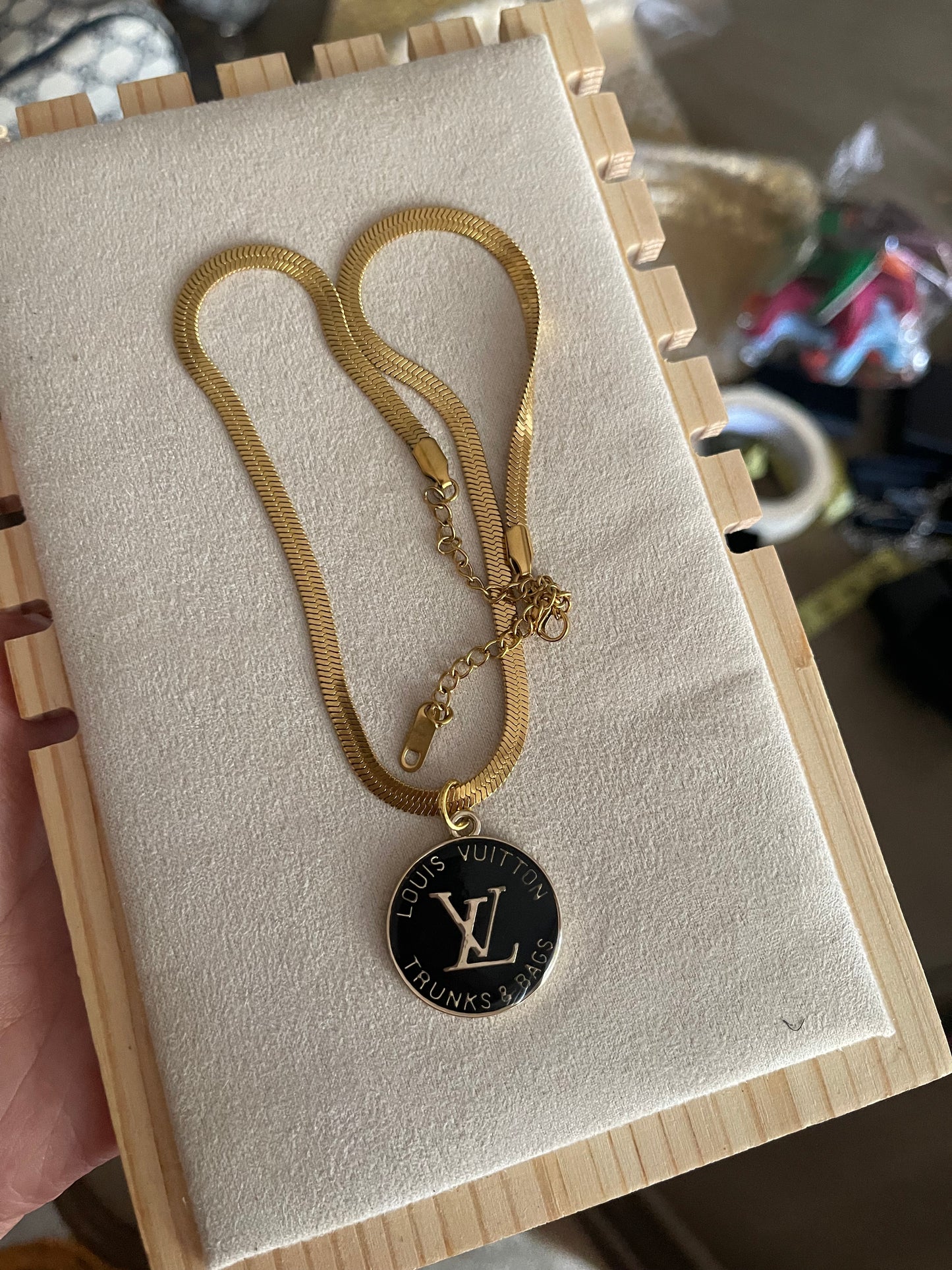 Upcycled LV charm necklace gold