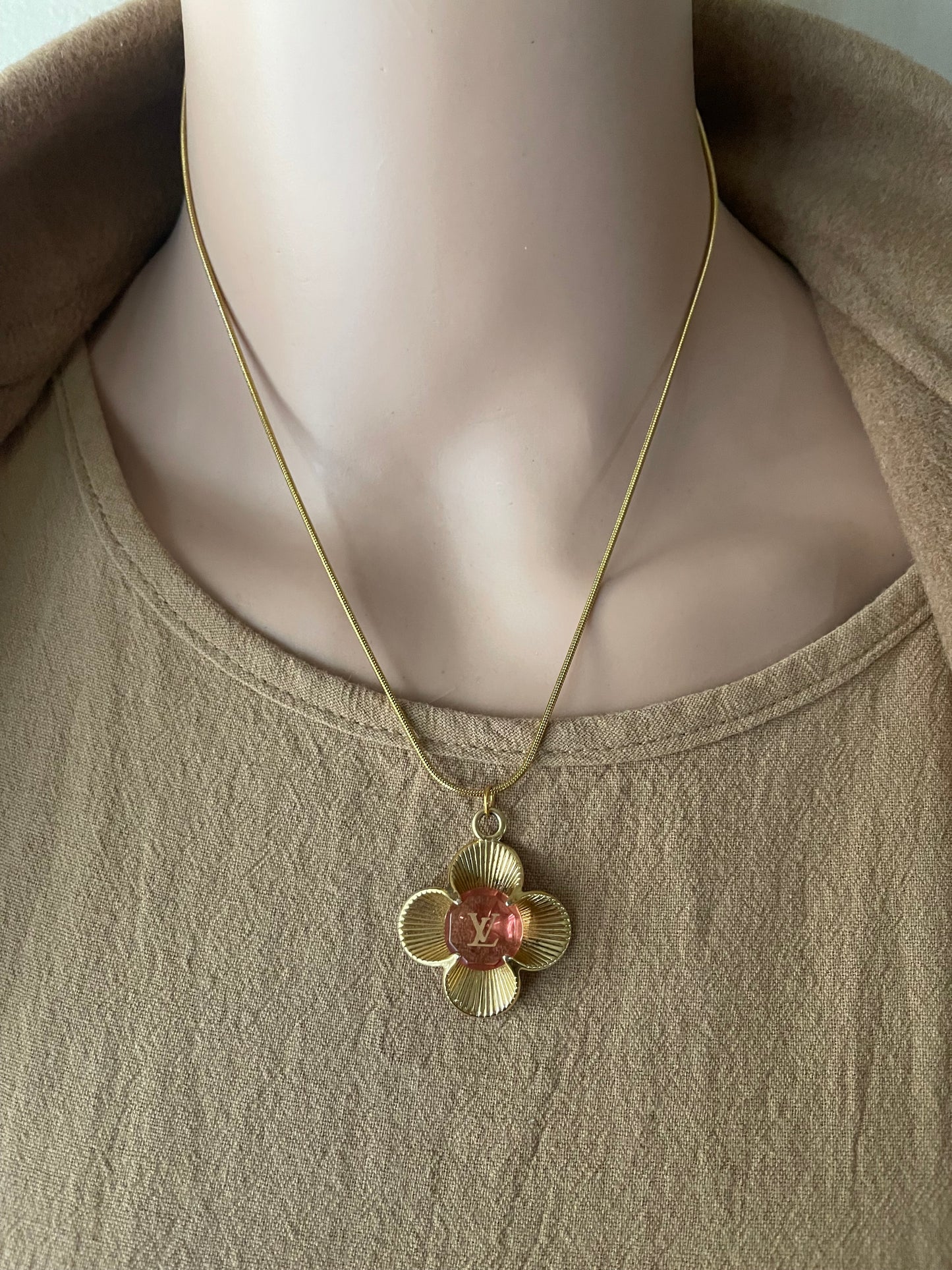 Upcycled LV flower cha necklace