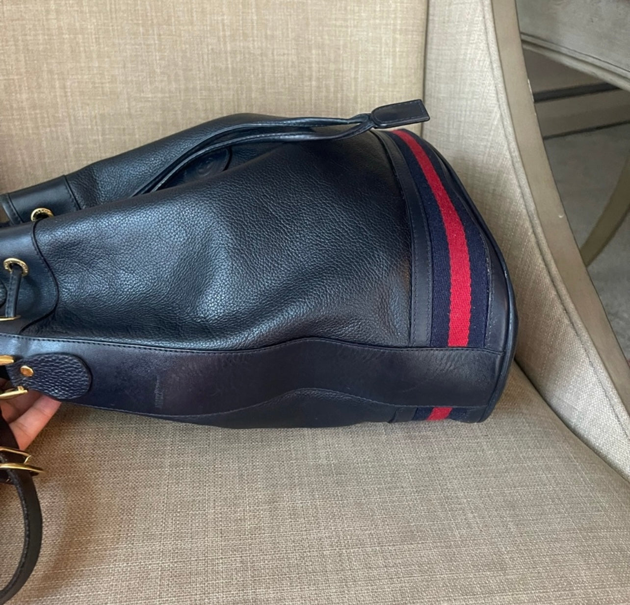 Authentic Gucci drawstring blue leather bag