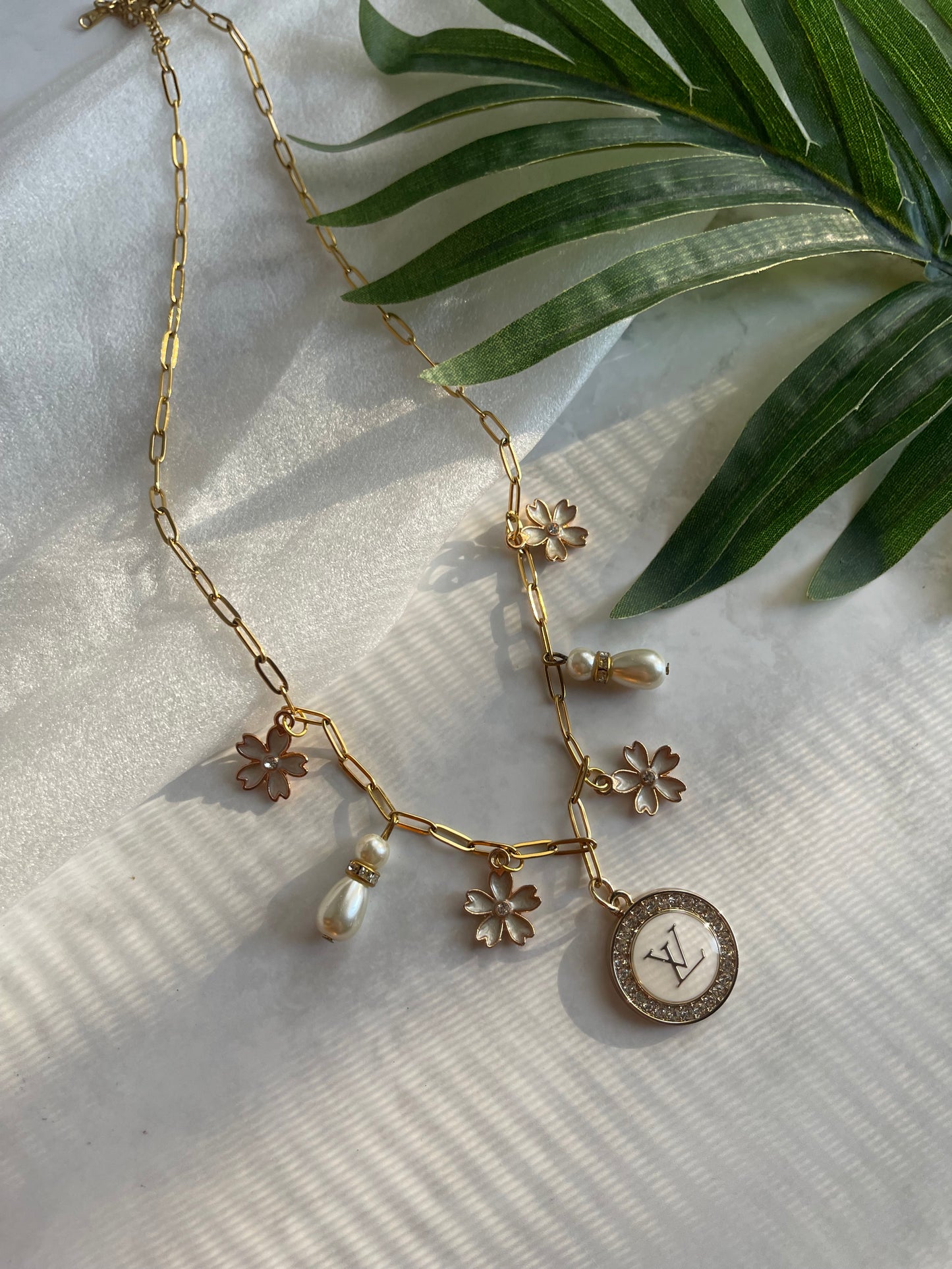 Upcycled LV charm necklace
