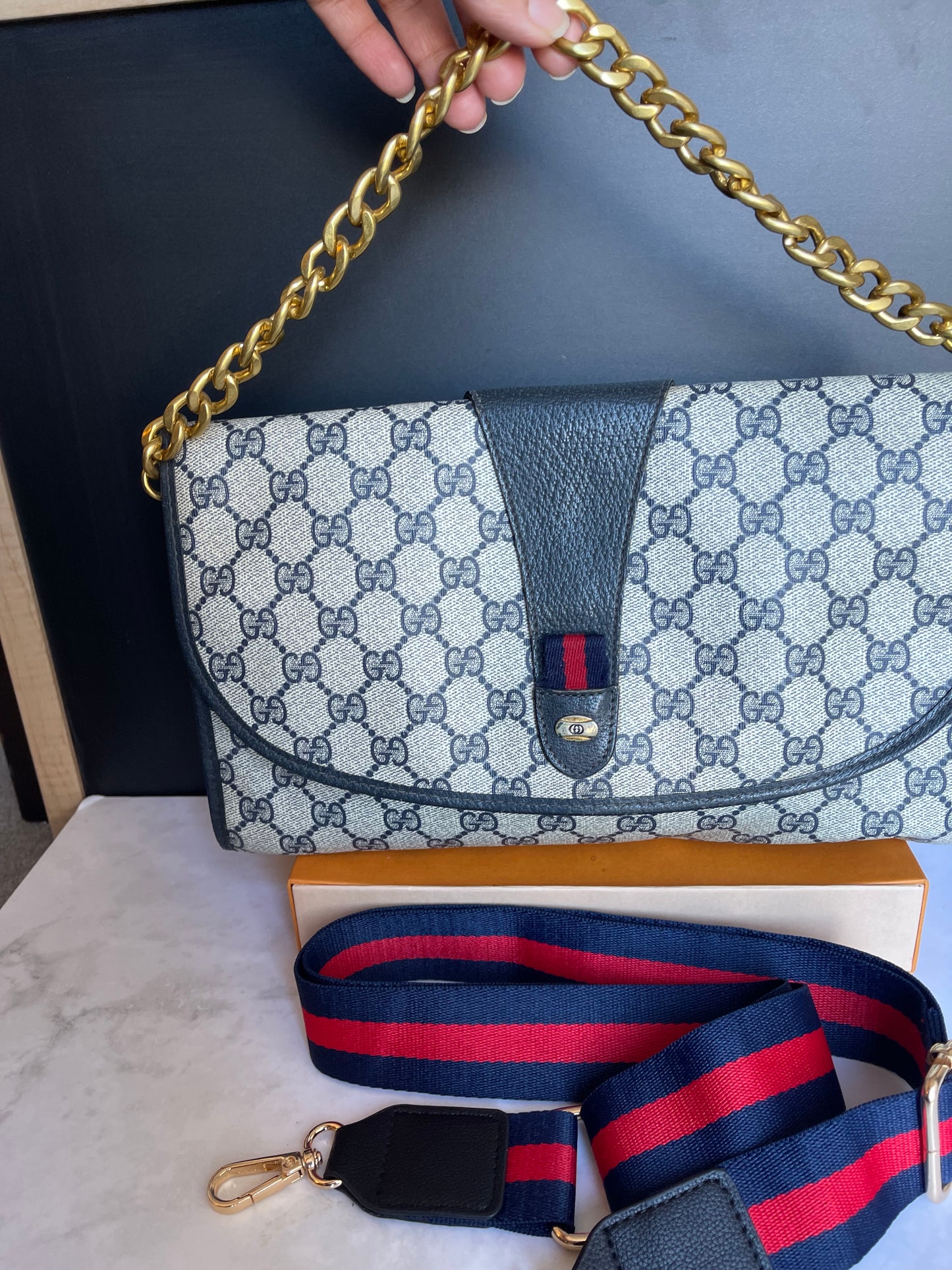 Authentic vintage Gucci web sherry line crossbody bag