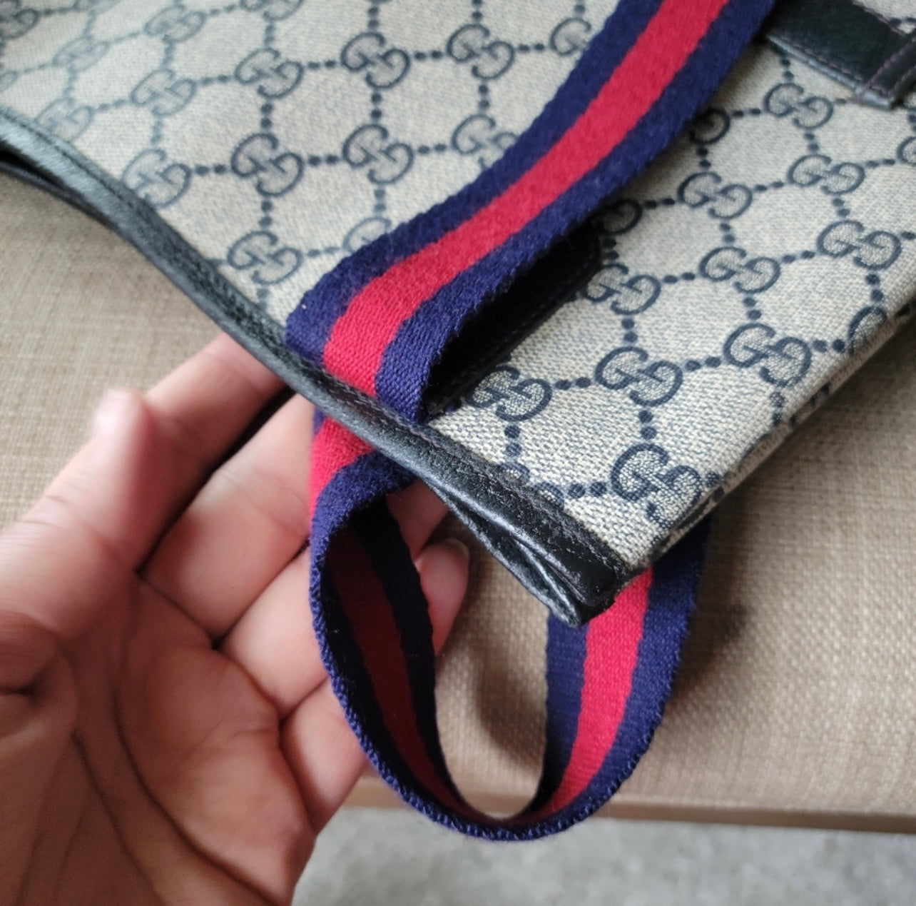 Authentic Gucci vintage web sherry line tote bag
