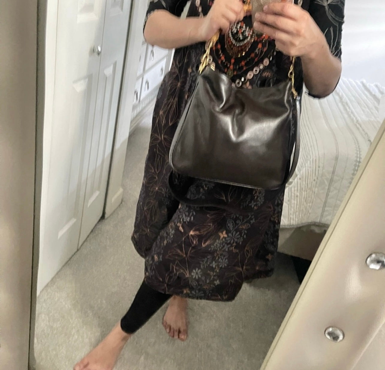 Authentic Gucci bamboo leather shoulder bag