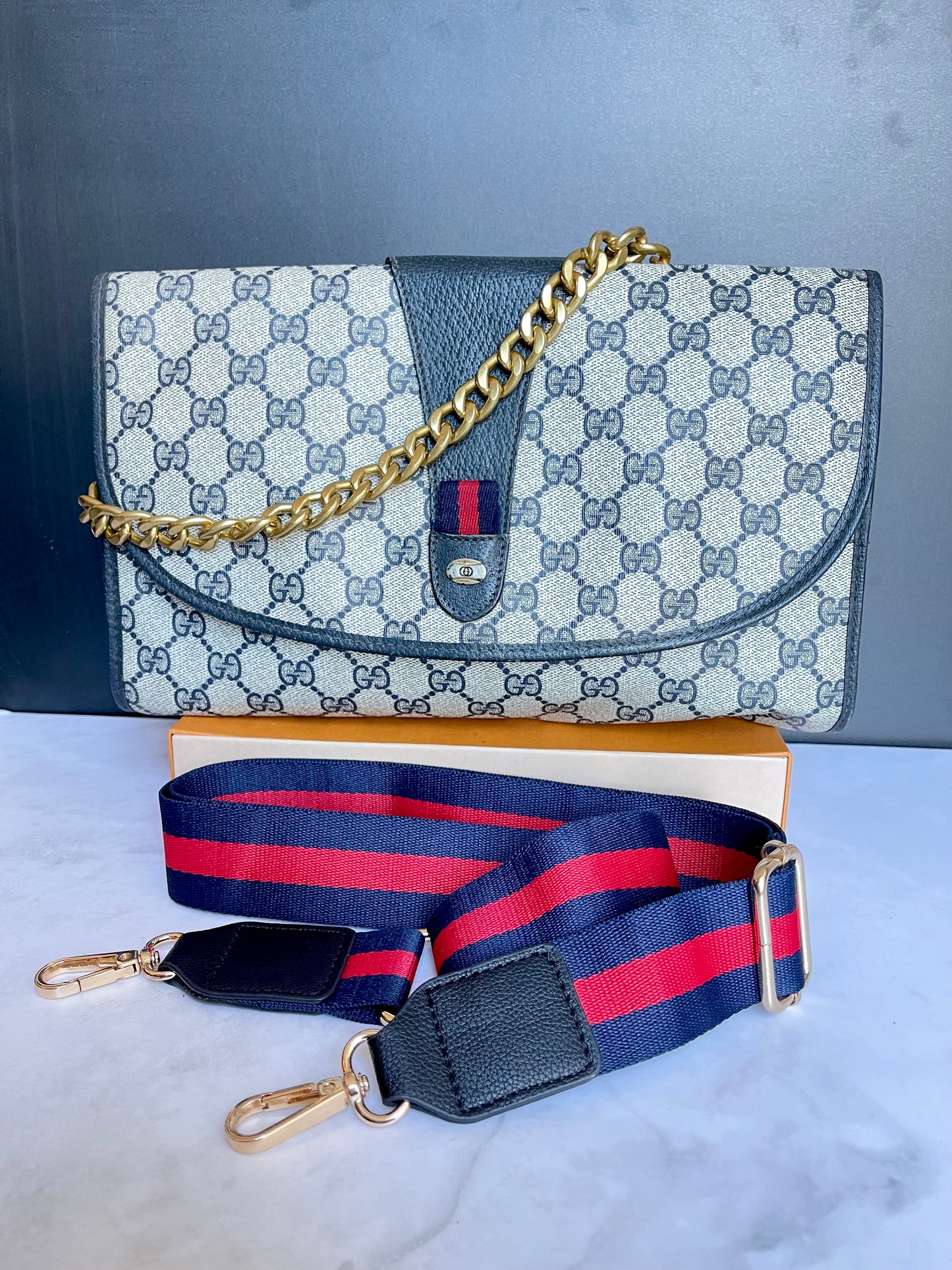 Authentic vintage Gucci web sherry line crossbody bag