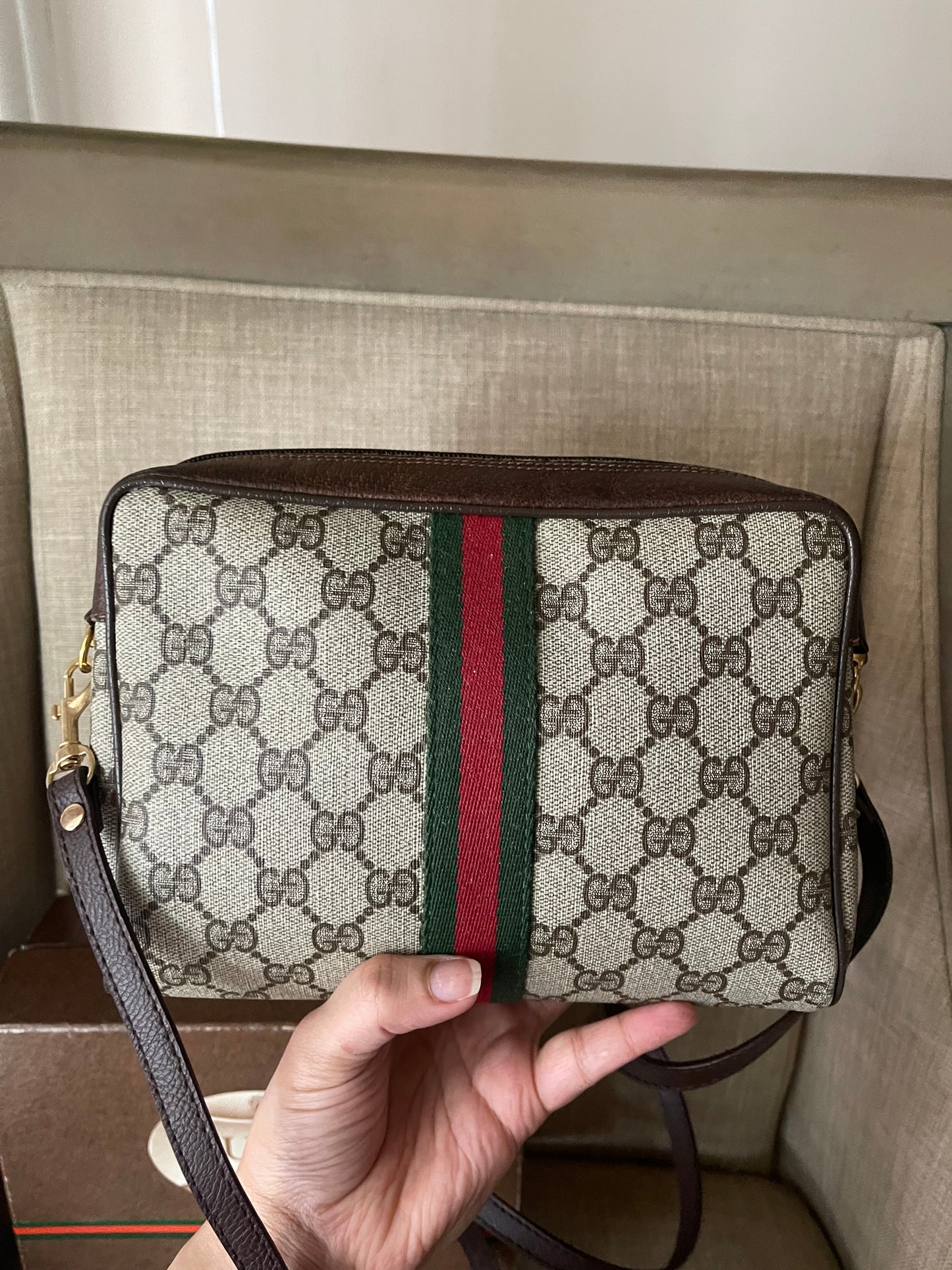 Authentic vintage Gucci web sherry line clutch crossbody bag