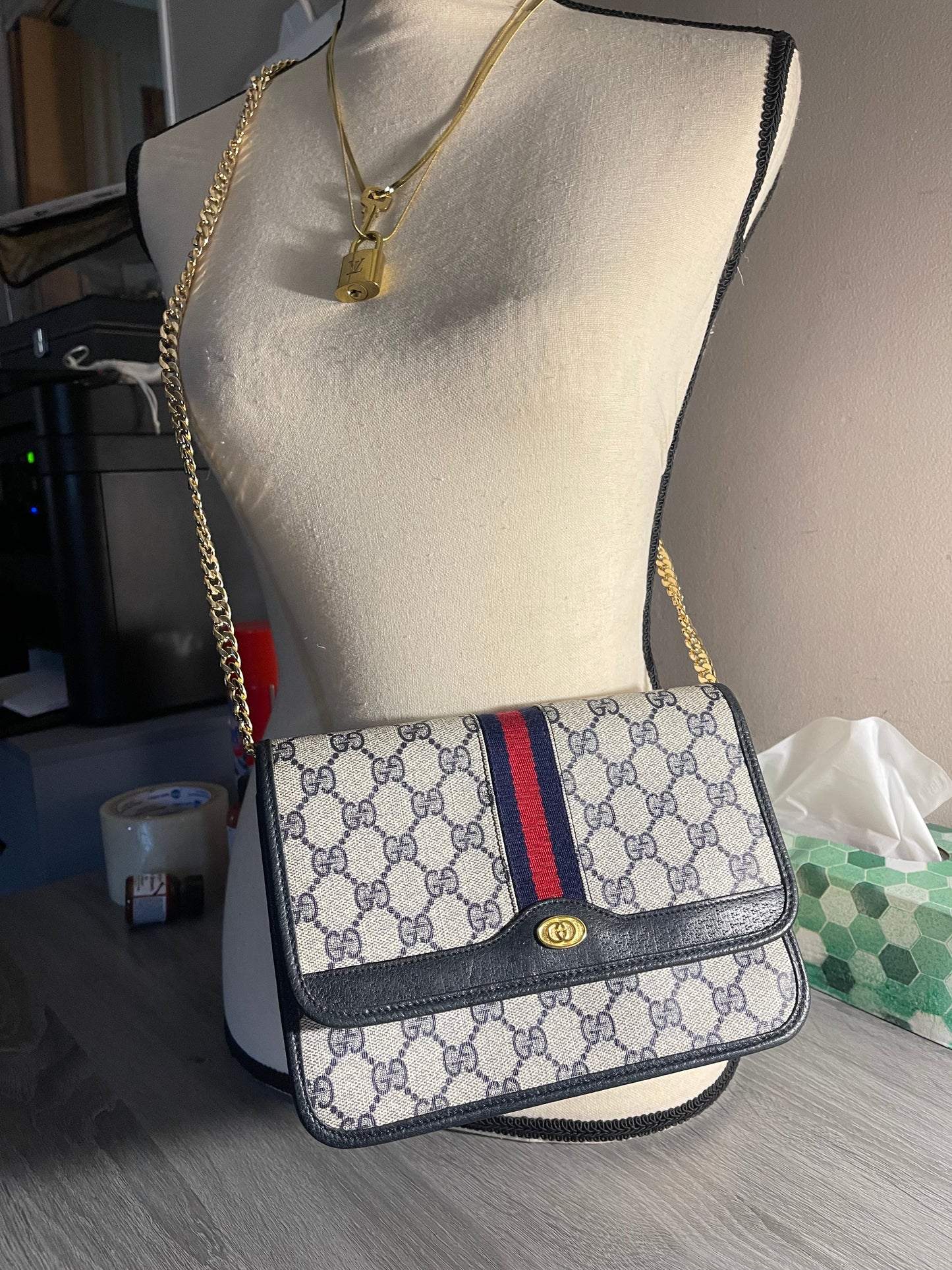 Authentic vintage Gucci web sherry line clutch crossbody bag