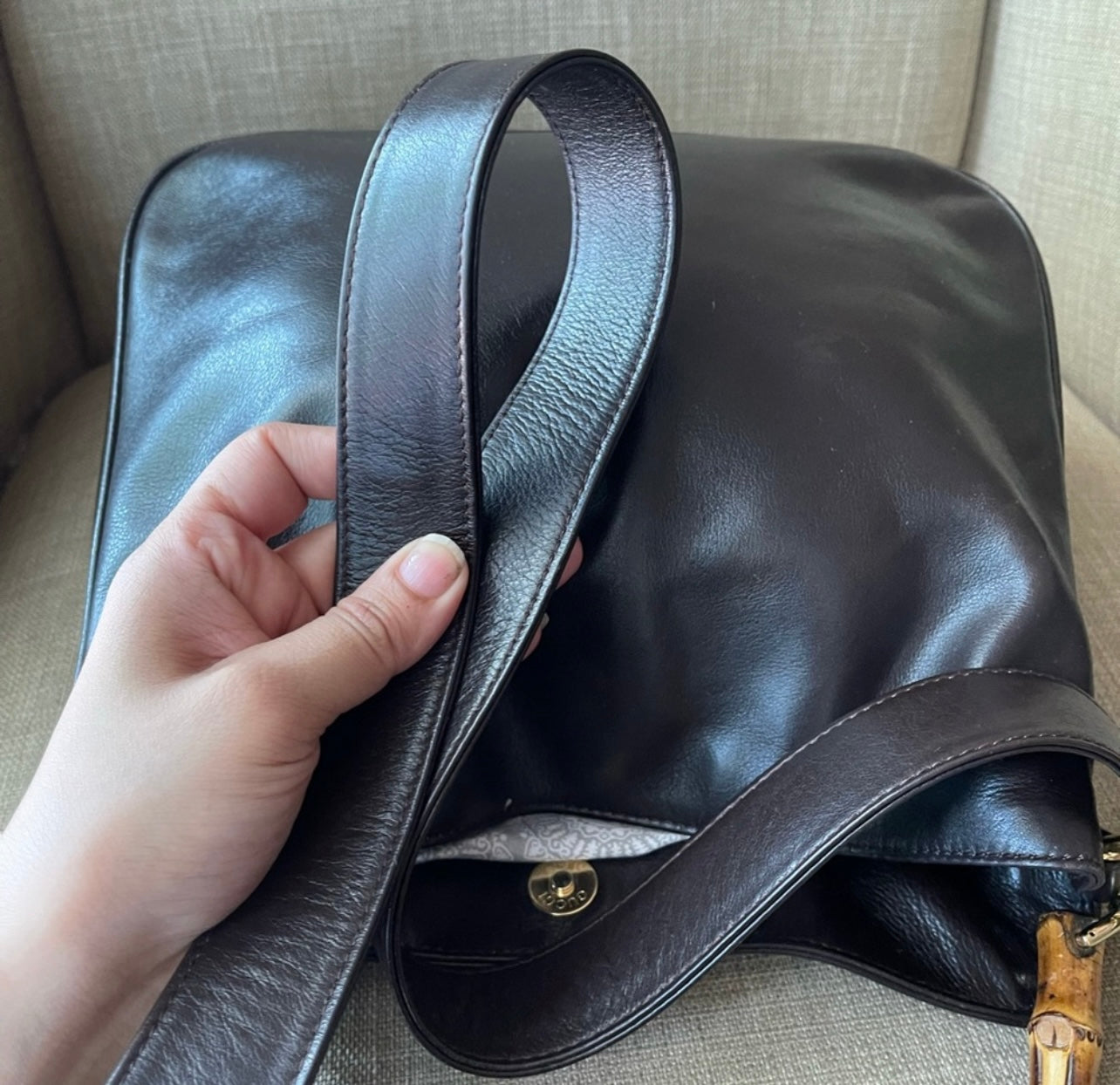 Authentic Gucci bamboo leather shoulder bag