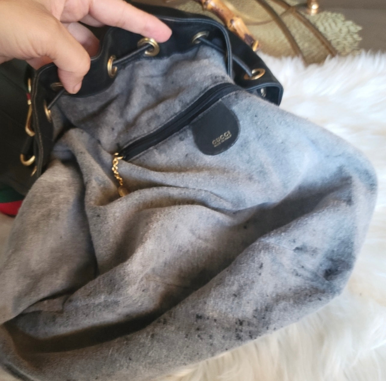 Auth Gucci bamboo vintage shoulder bag