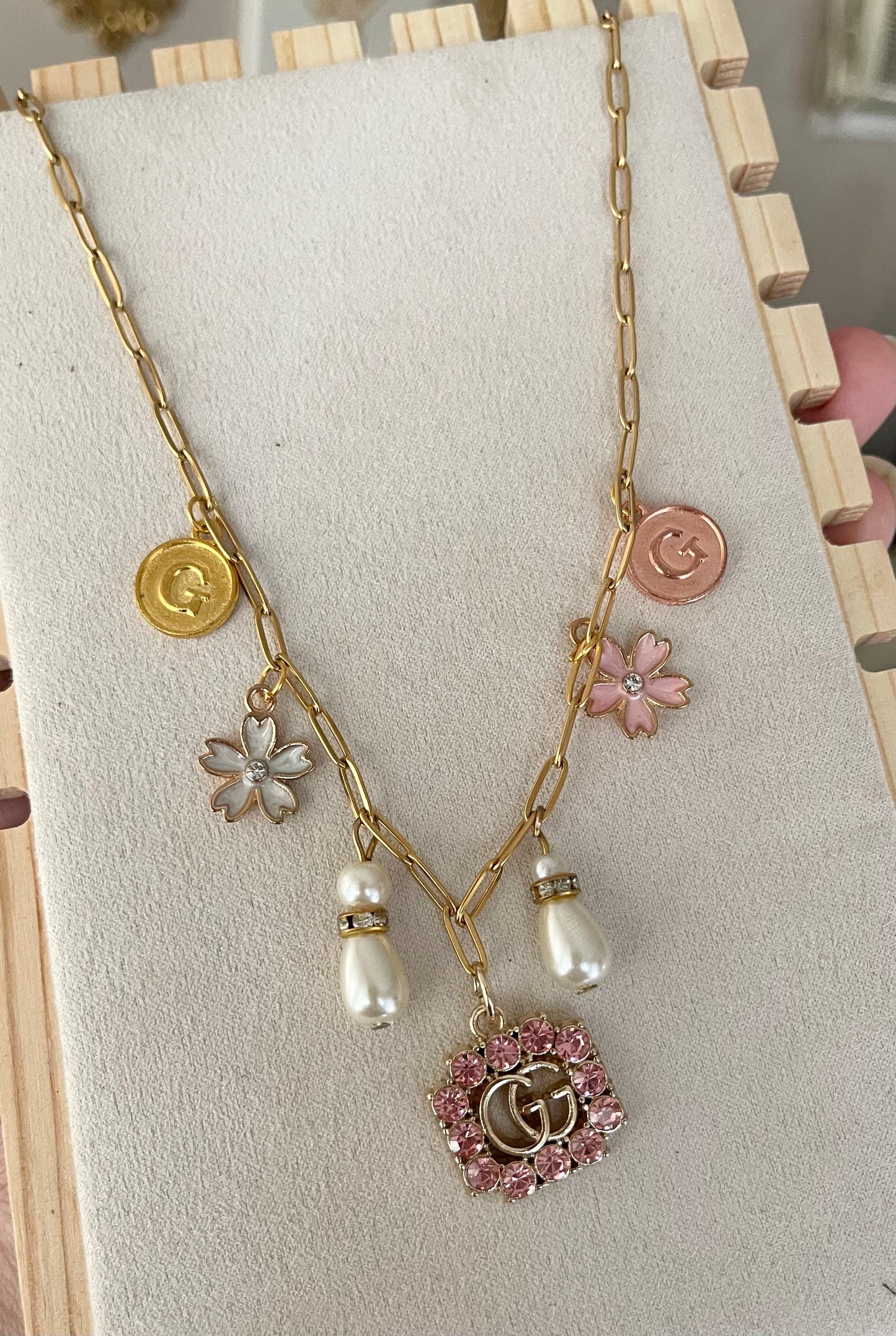 Upcycled Authentic Gucci charm necklace