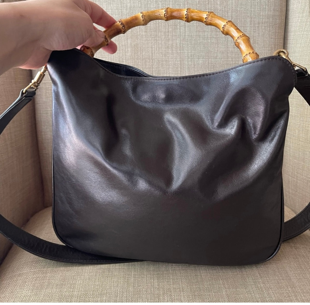 Authentic Gucci bamboo leather shoulder bag