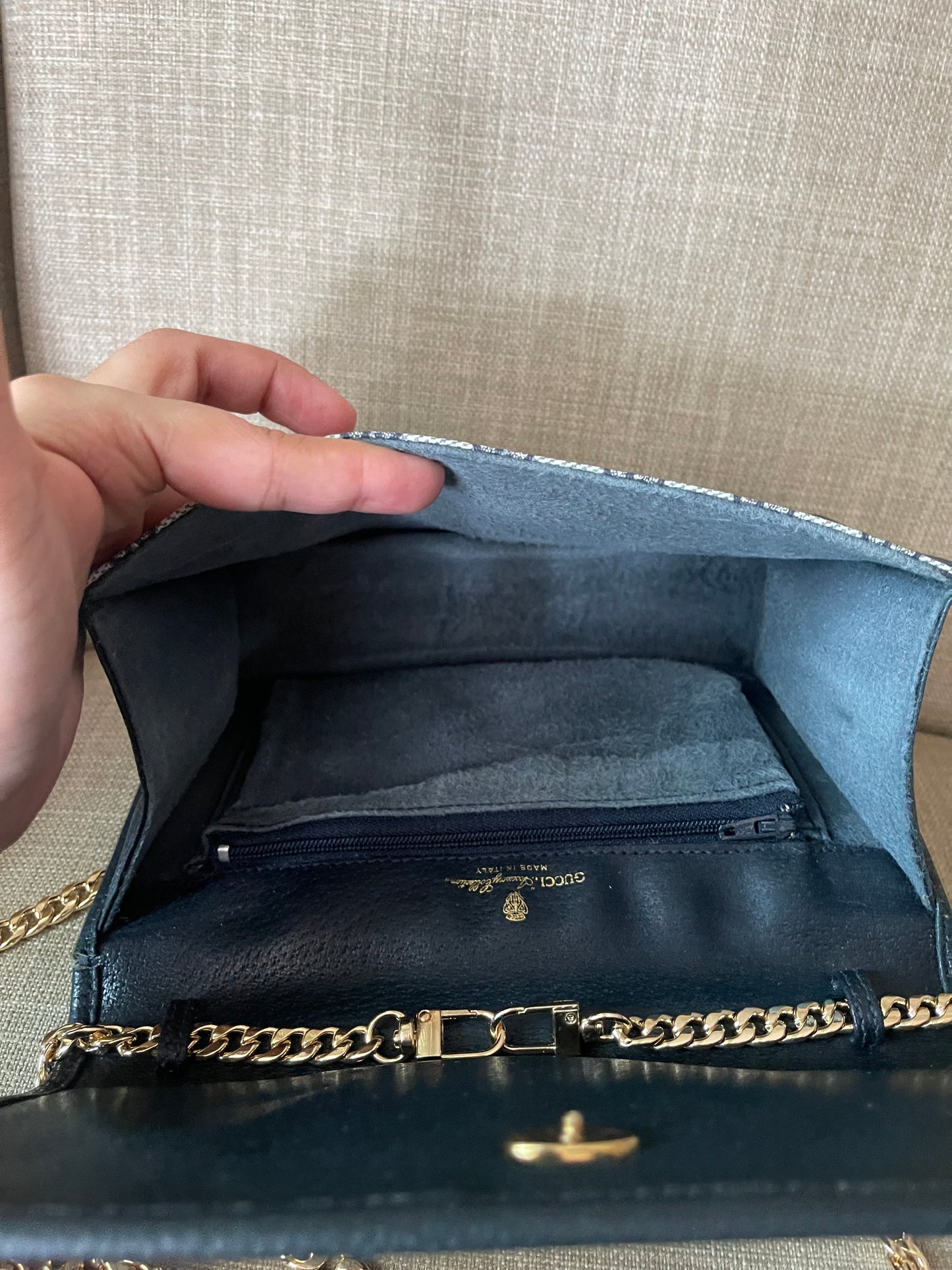 Authentic vintage Gucci web sherry line clutch crossbody bag