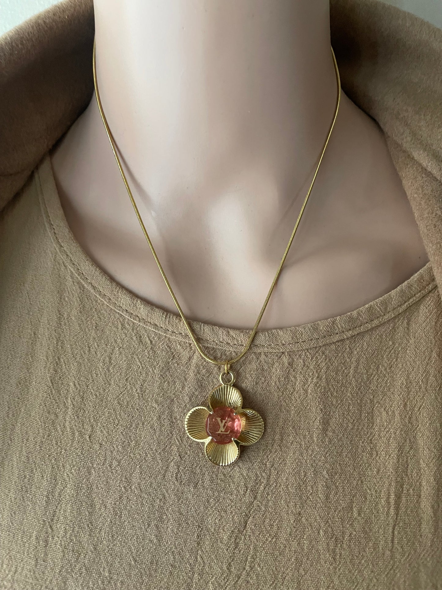 Upcycled LV flower cha necklace