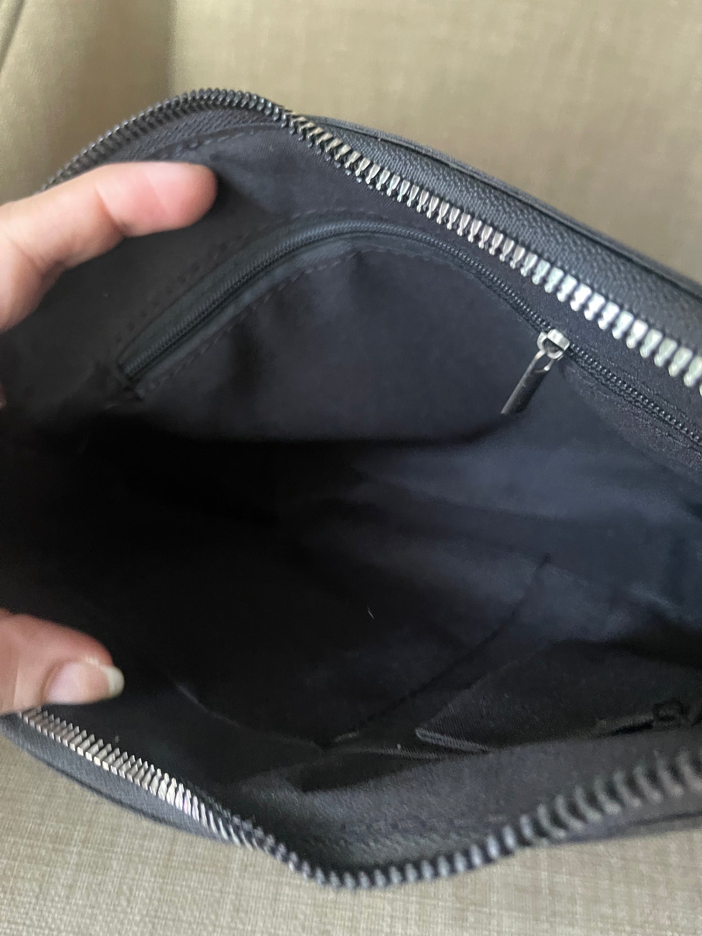 Upcycled black shoulder bag