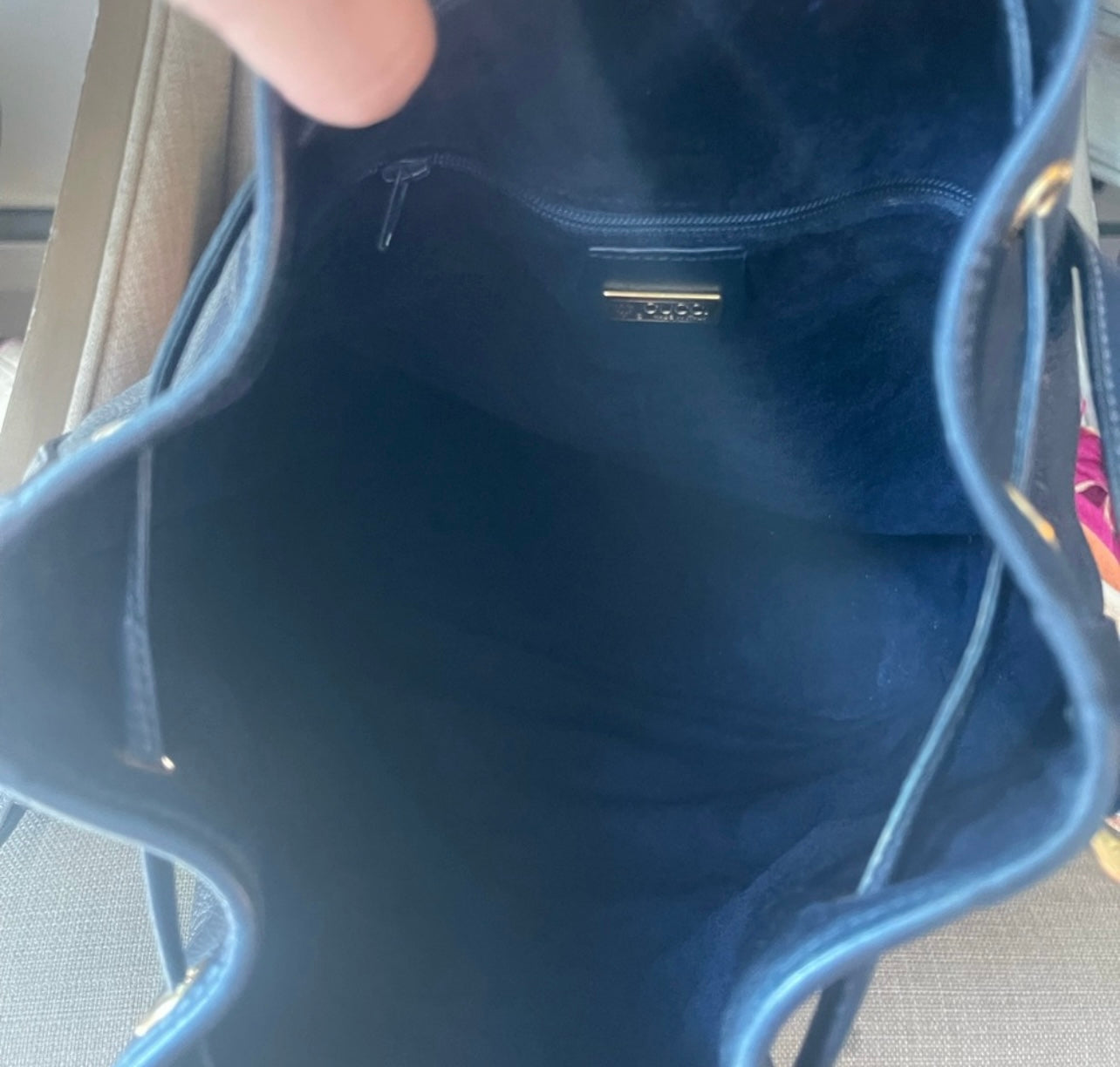 Authentic Gucci drawstring blue leather bag