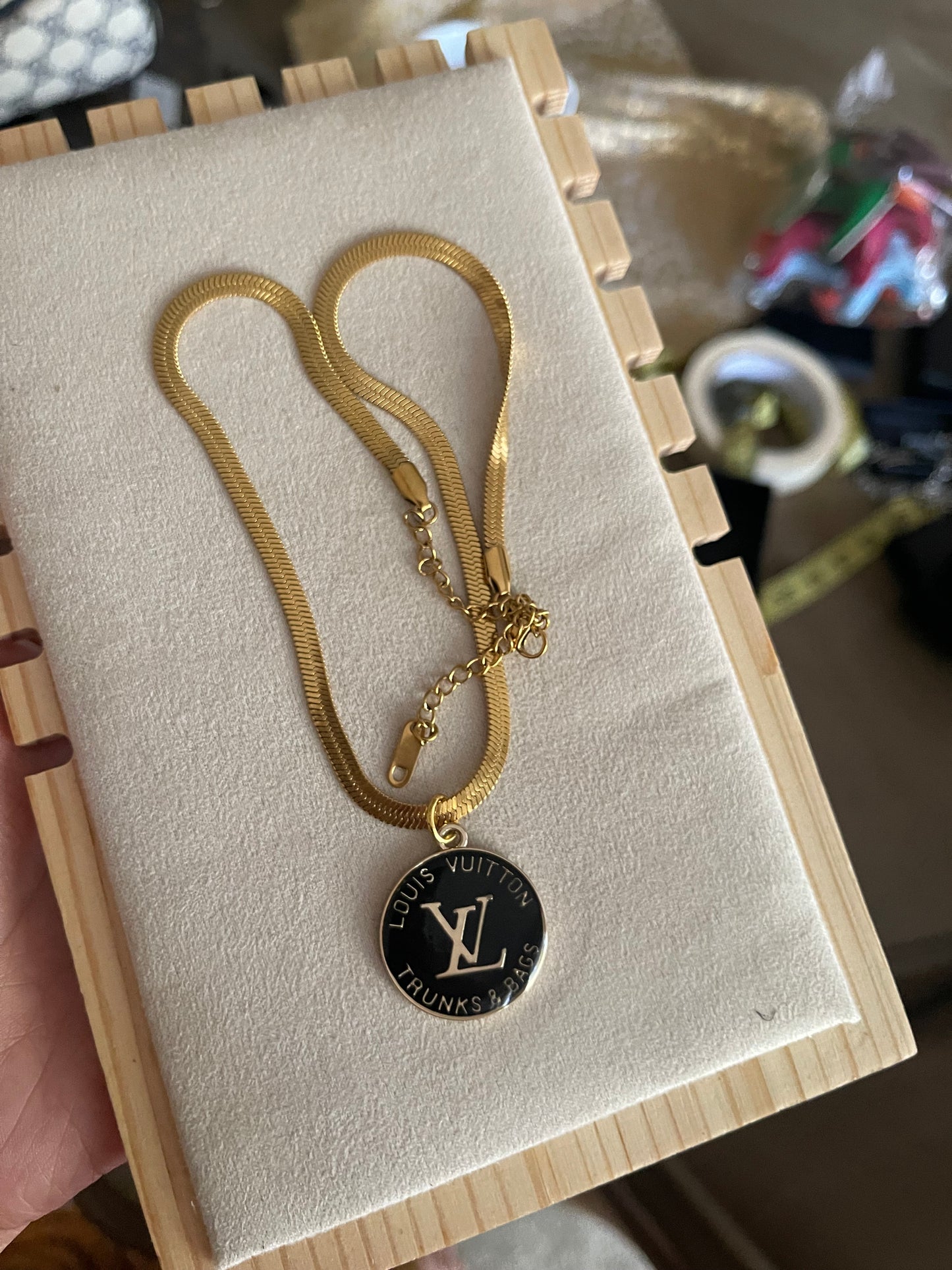 Upcycled LV charm necklace gold