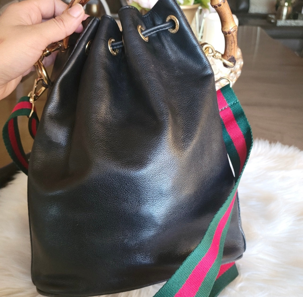 Auth Gucci bamboo vintage shoulder bag