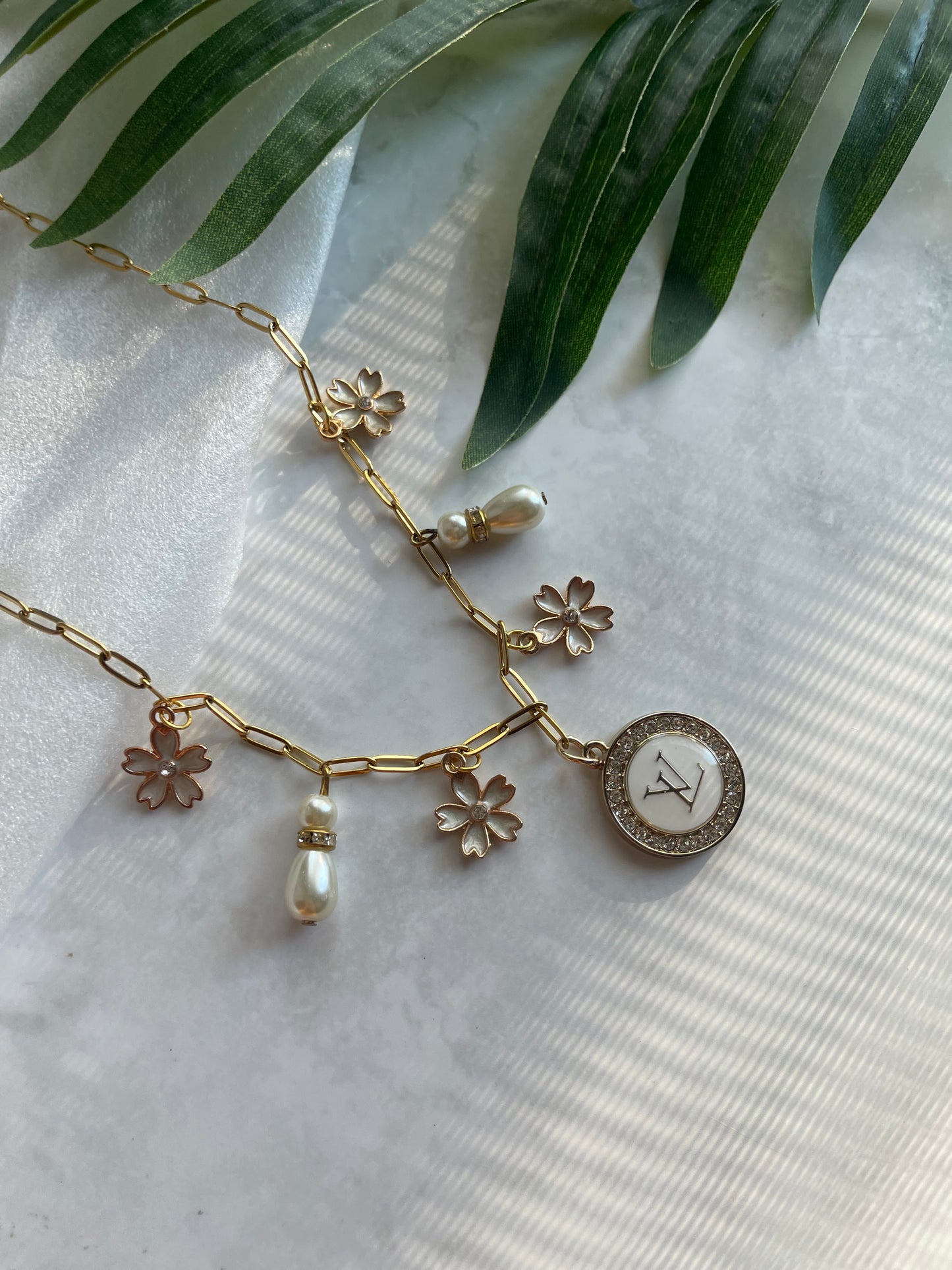 Upcycled LV charm necklace