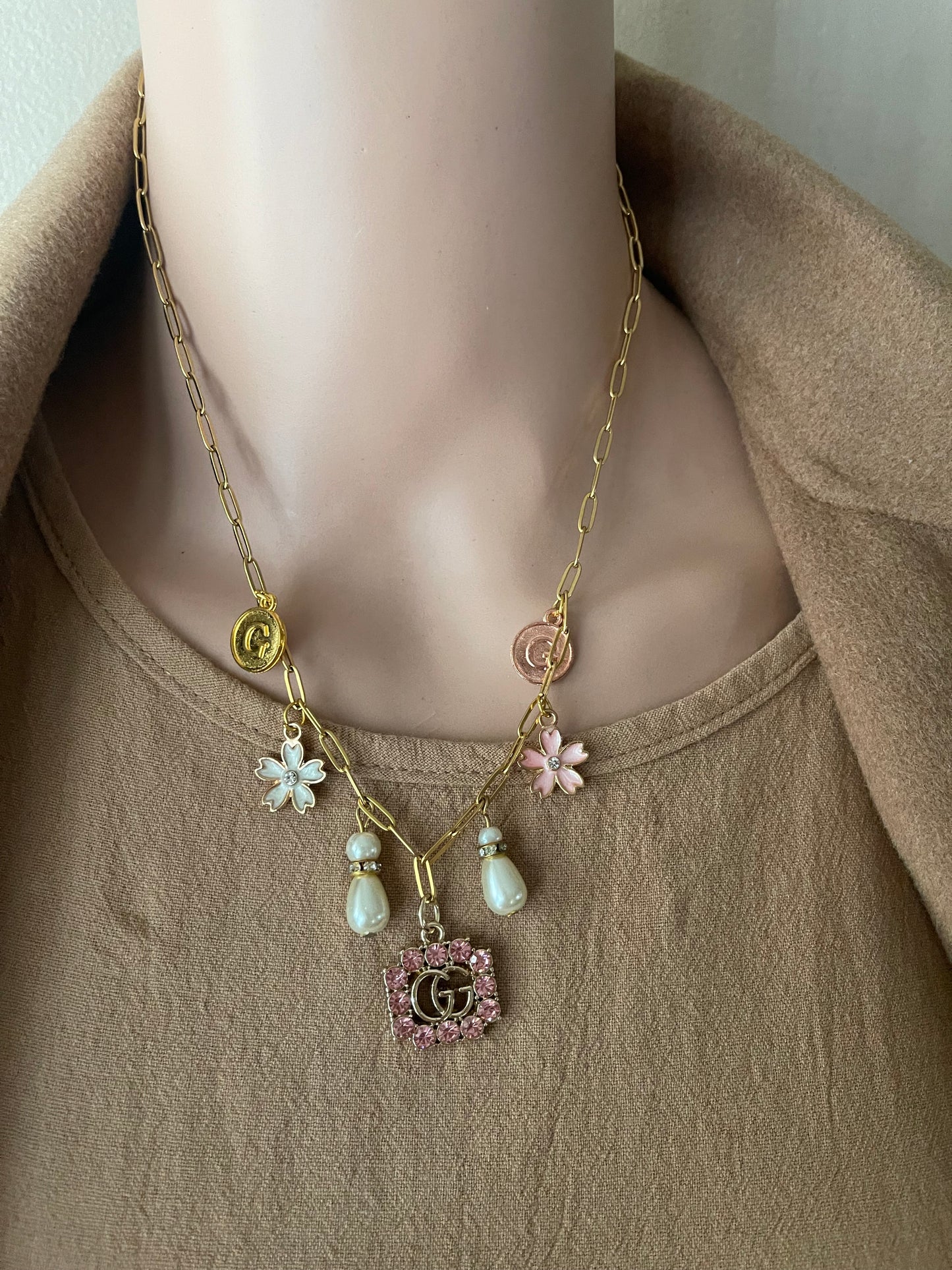 Upcycled Authentic Gucci charm necklace