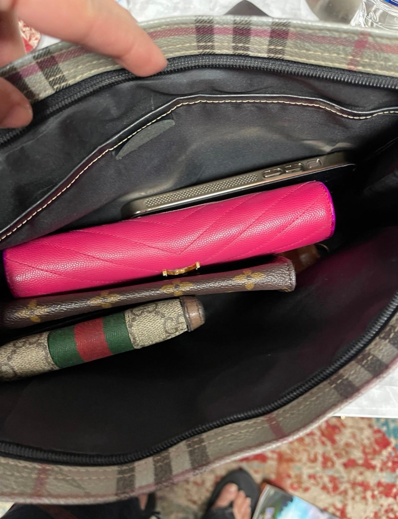 Authentic Burberrys nova check grey clutch