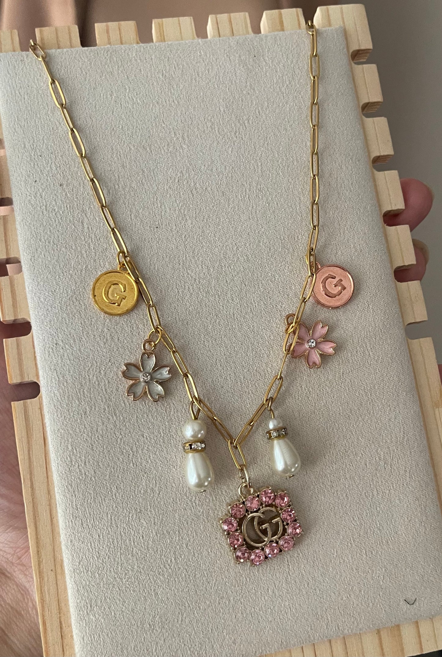 Upcycled Authentic Gucci charm necklace