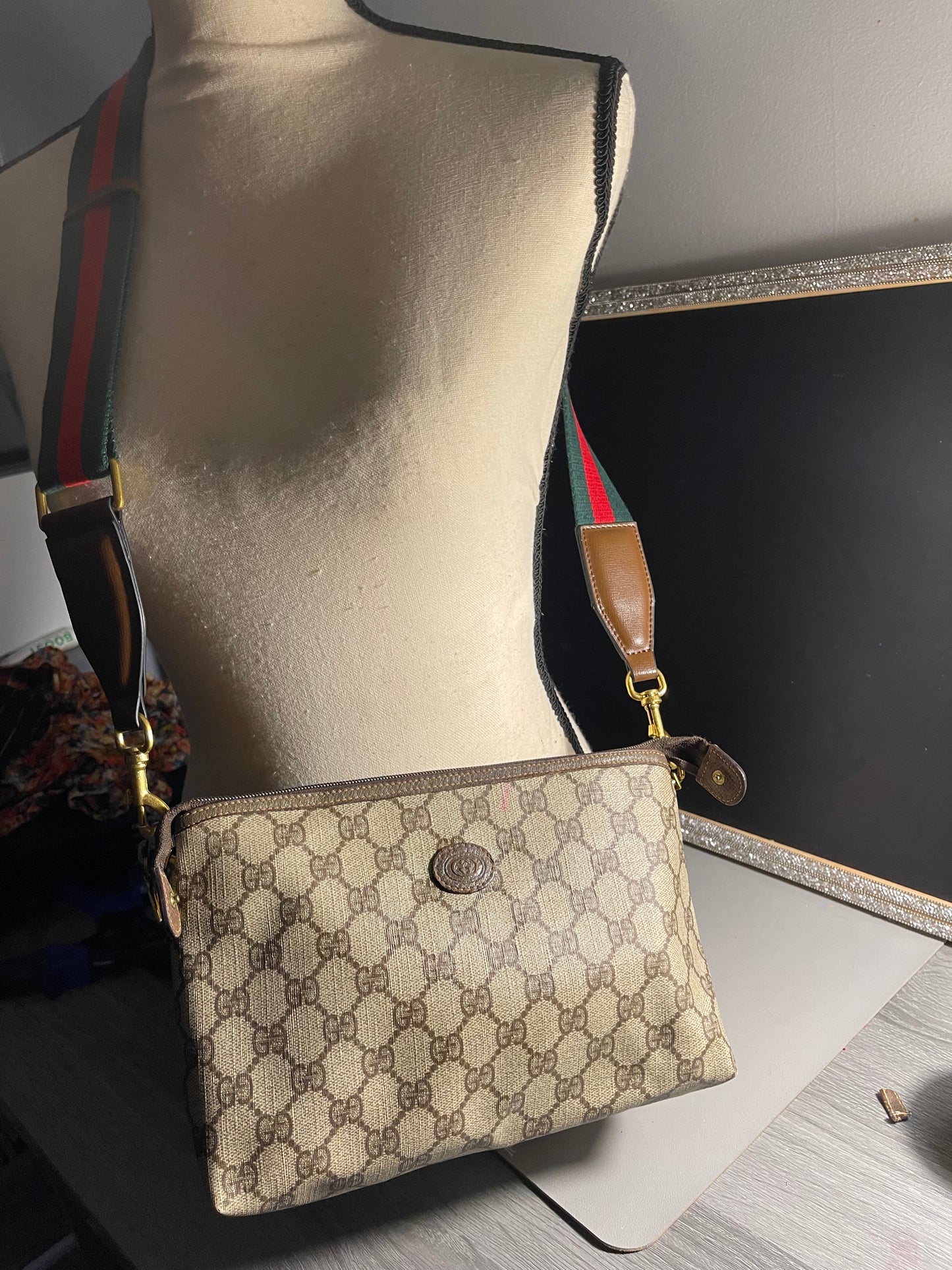 Authentic Gucci vintage crossbody bag brown PVC canvas