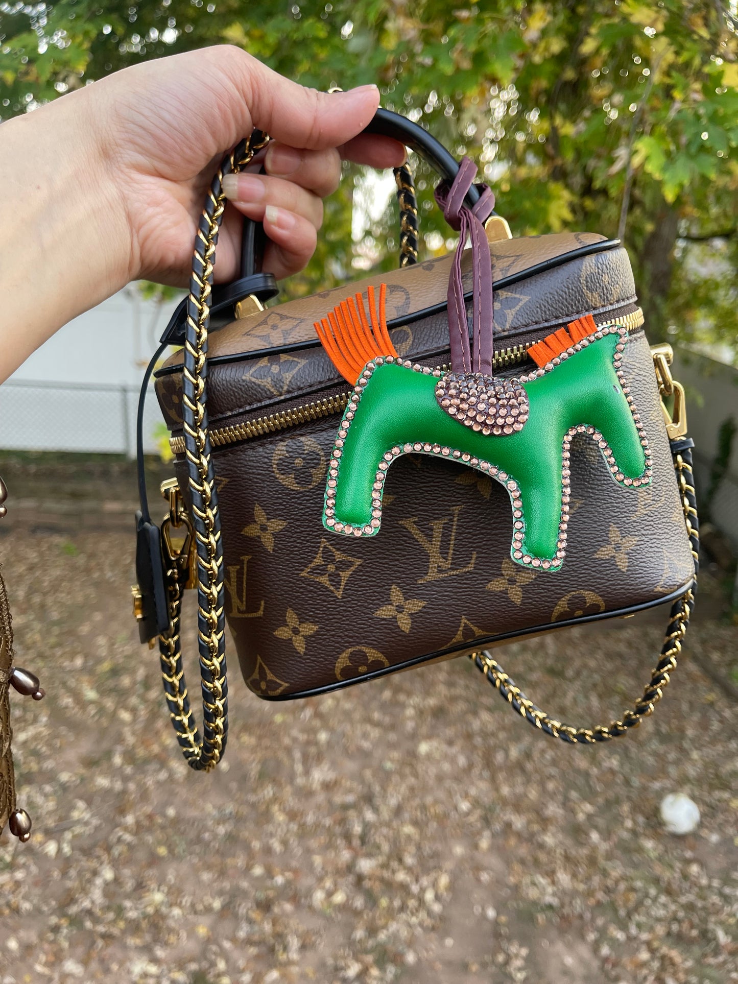 Bling horse bag charm green