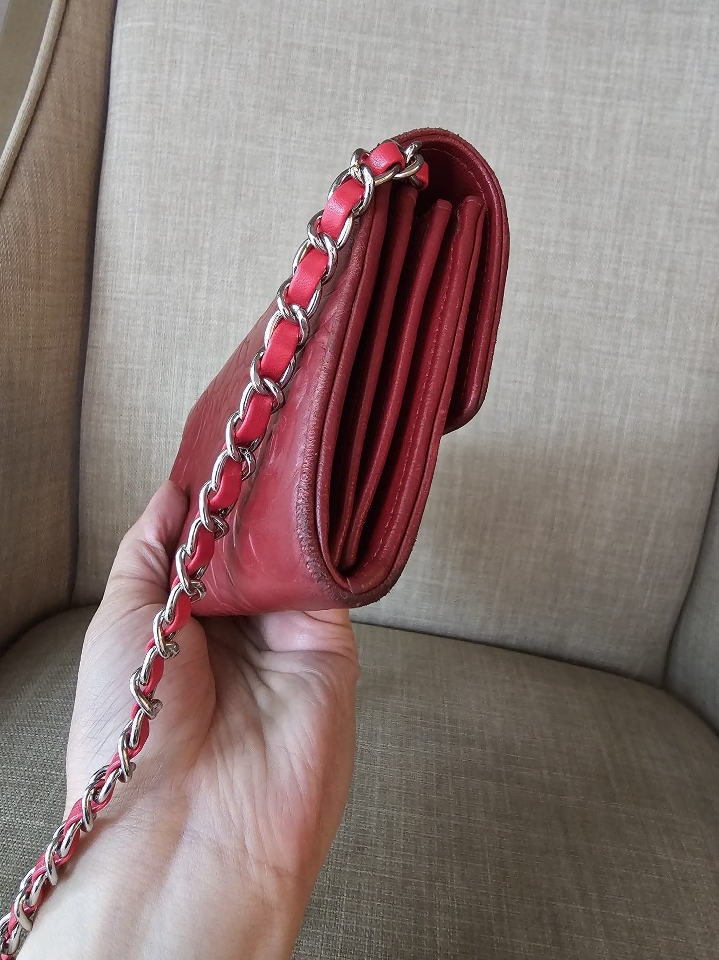 Authentic vintage Chanel bifold wallet on chain