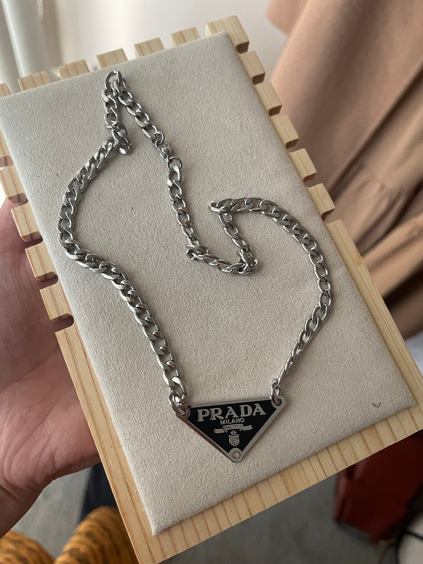 Upcycled Prada charm necklace