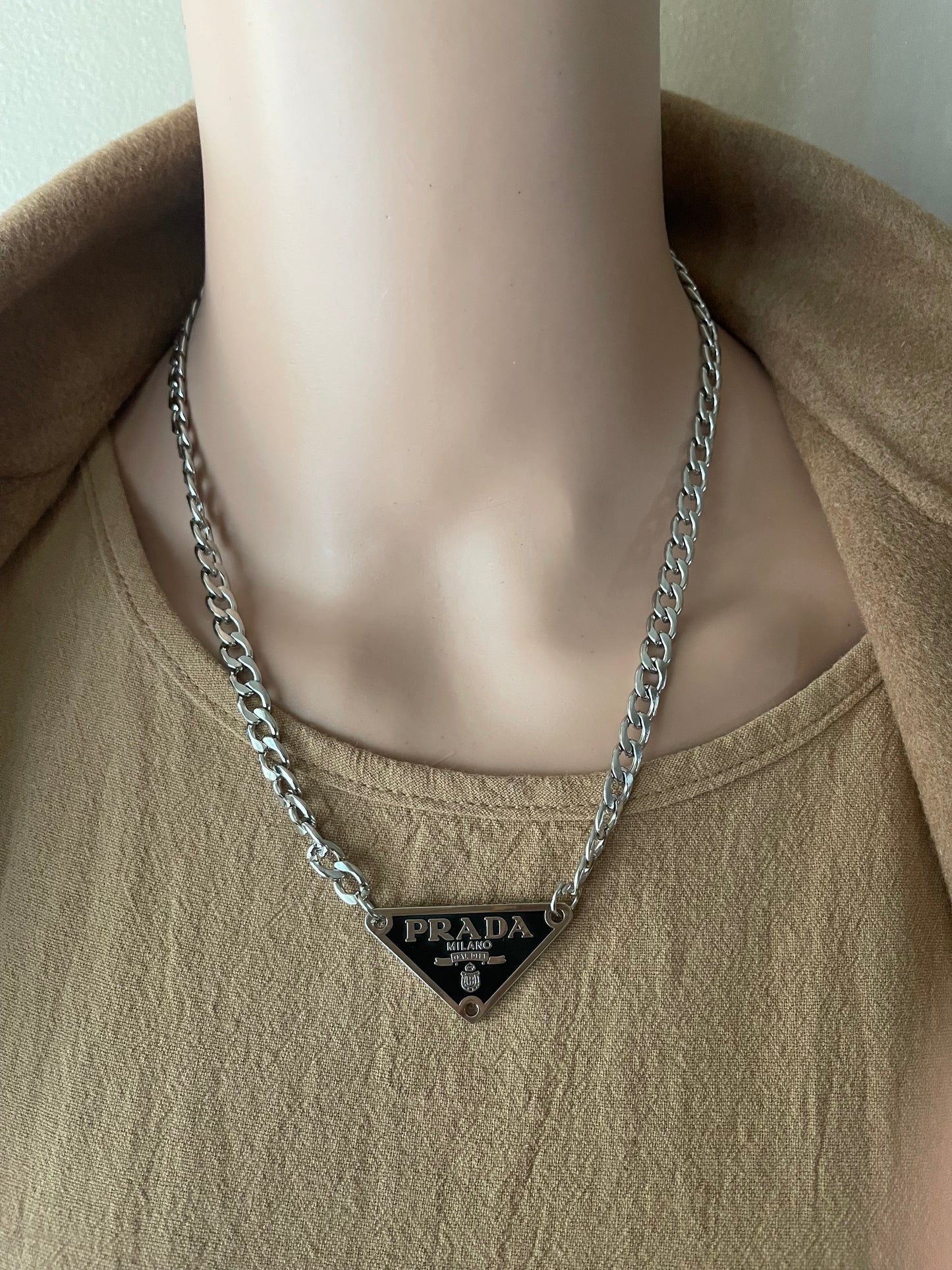 Upcycled Prada charm necklace