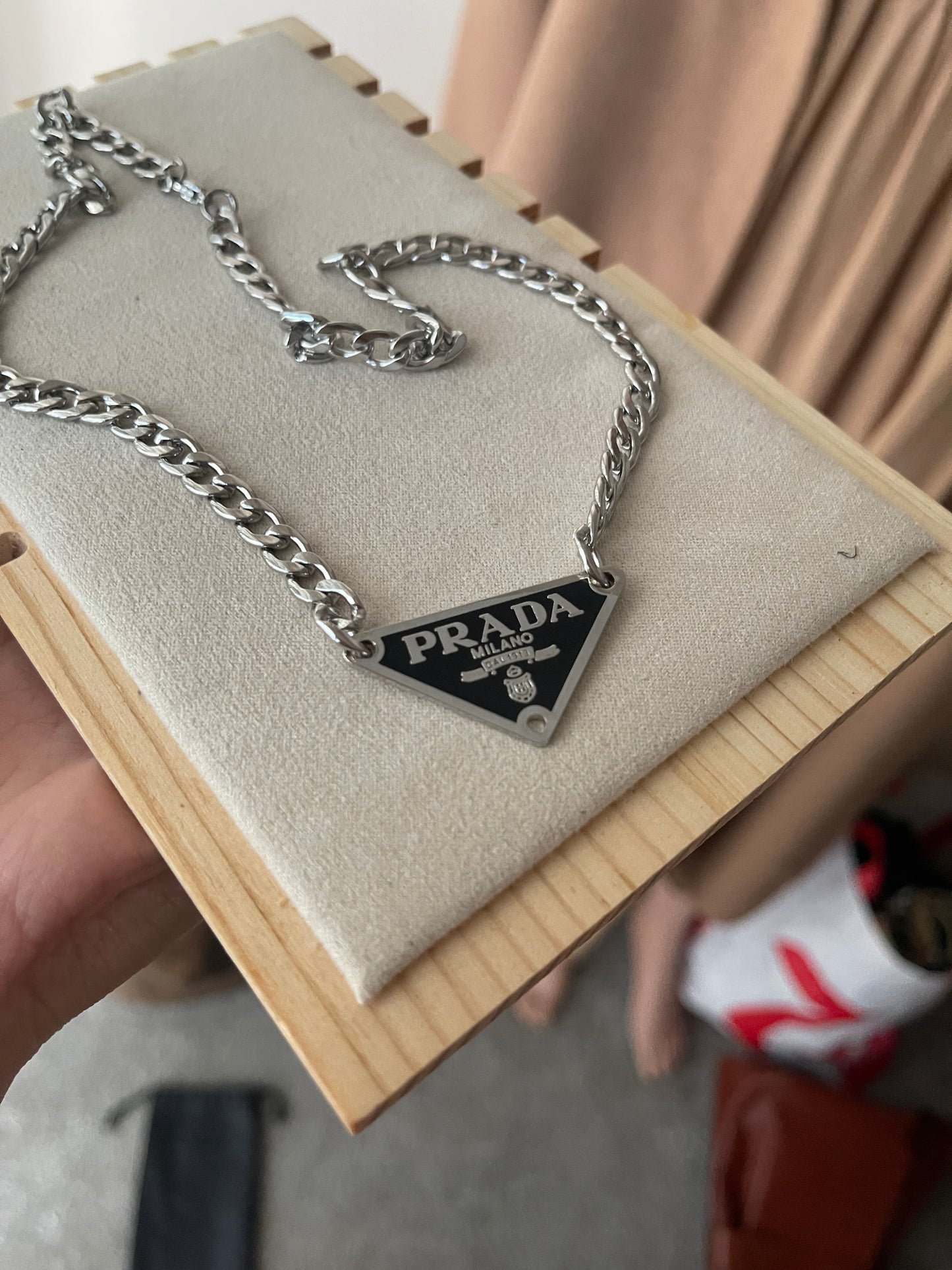 Upcycled Prada charm necklace