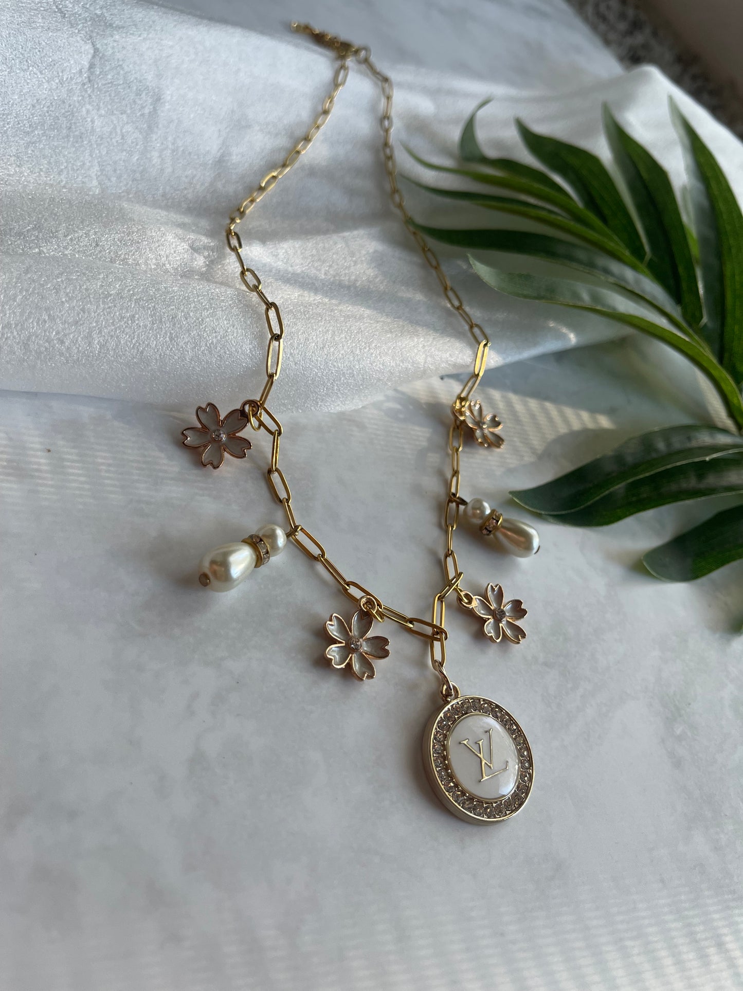 Upcycled LV charm necklace